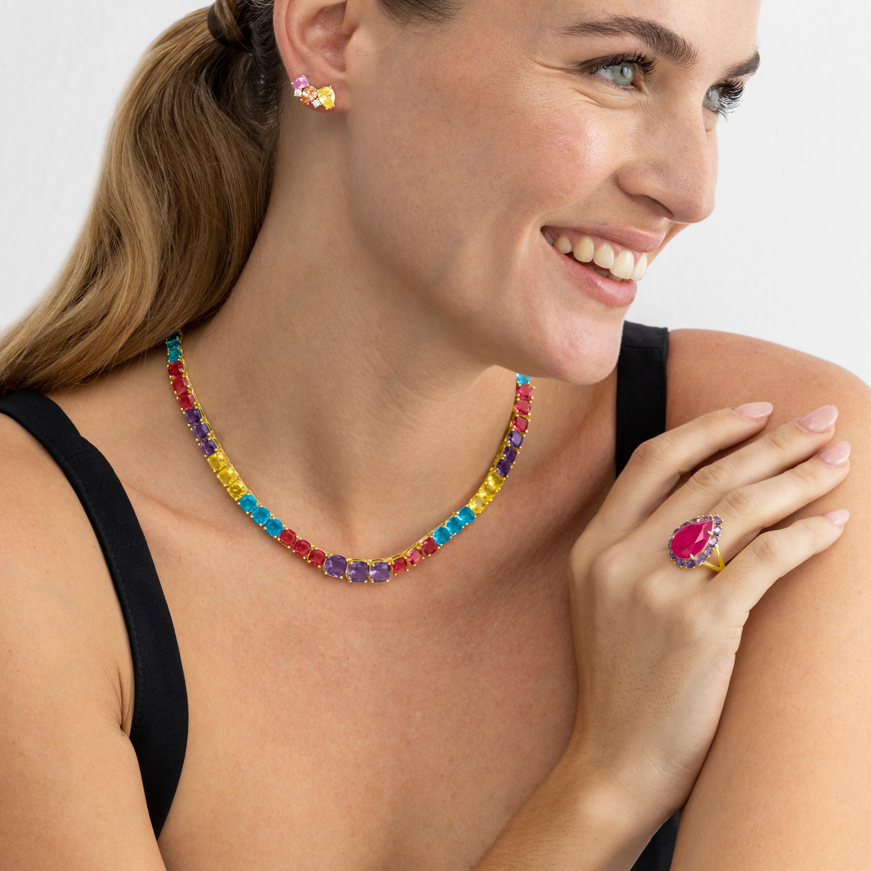 Collar de Plata de Ley 925 y Cuarzo Hidrotermal Multicolor acabado oro 18k - Thorka