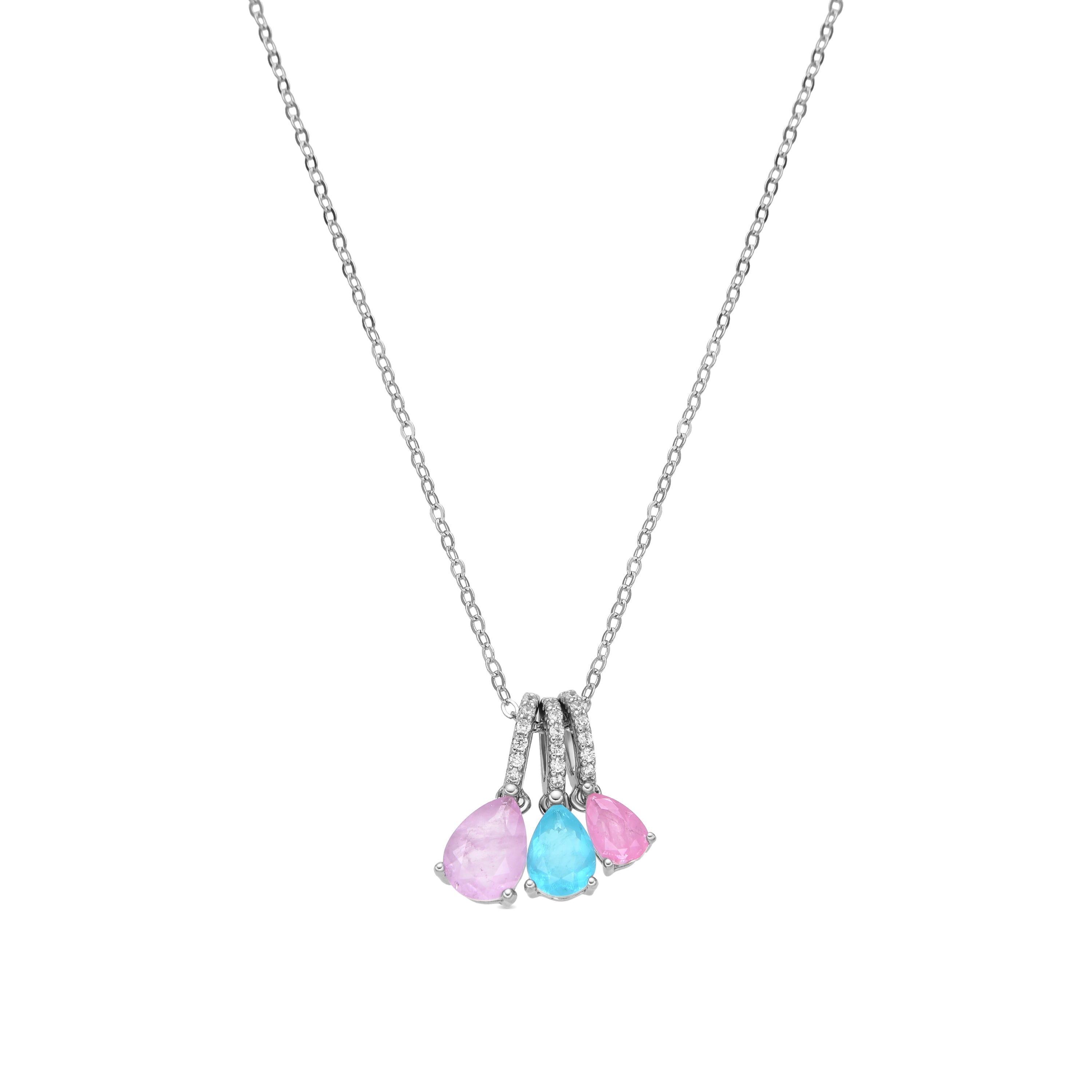 Collar de Plata de Ley 925 y Cuarzo Hidrotermal Multicolor acabado rodio - Kaiau