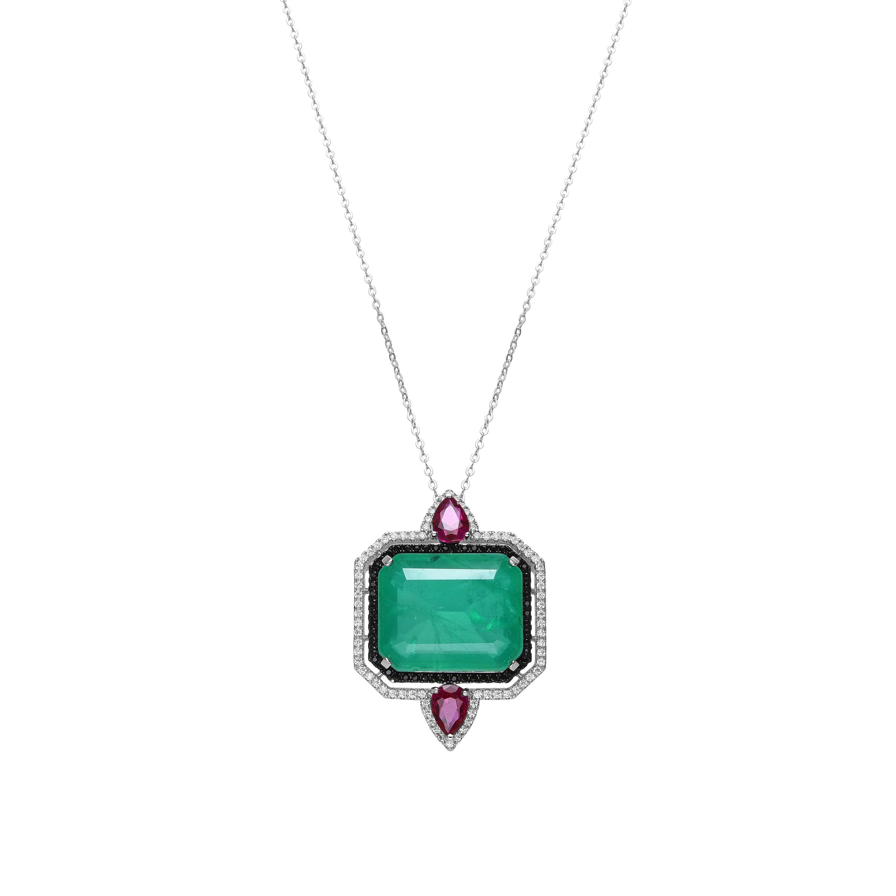 Collar de Plata de Ley 925 y Cuarzo Hidrotermal Verde acabado en rodio - Malizu