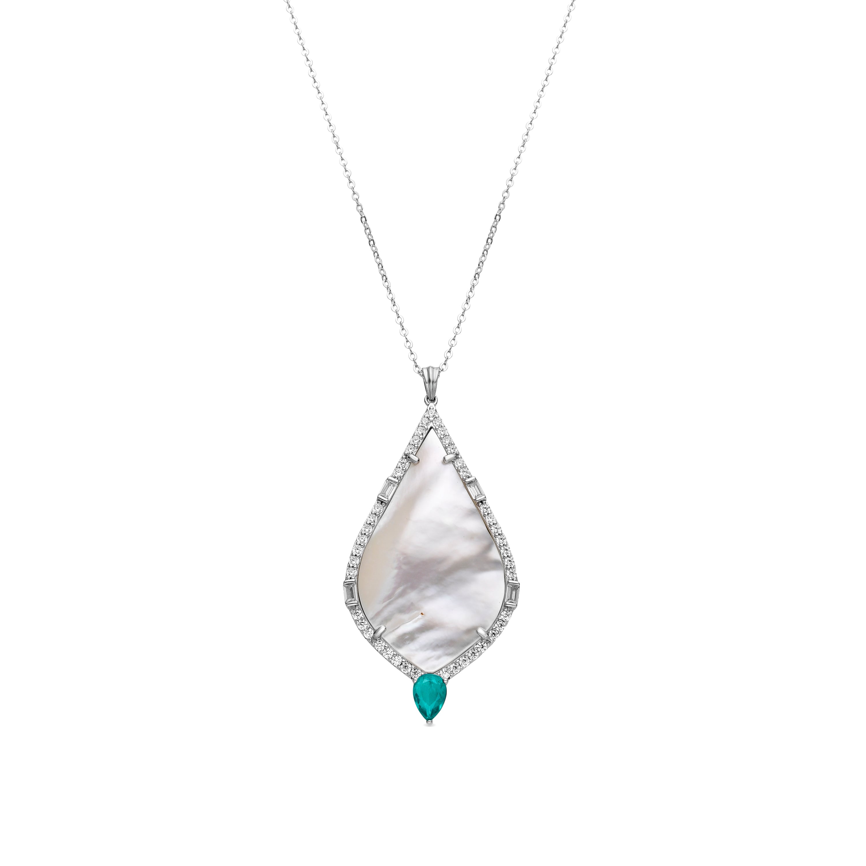 Collar de Plata de Ley 925 y Madreperla Blanca acabado en rodio - Lorkai