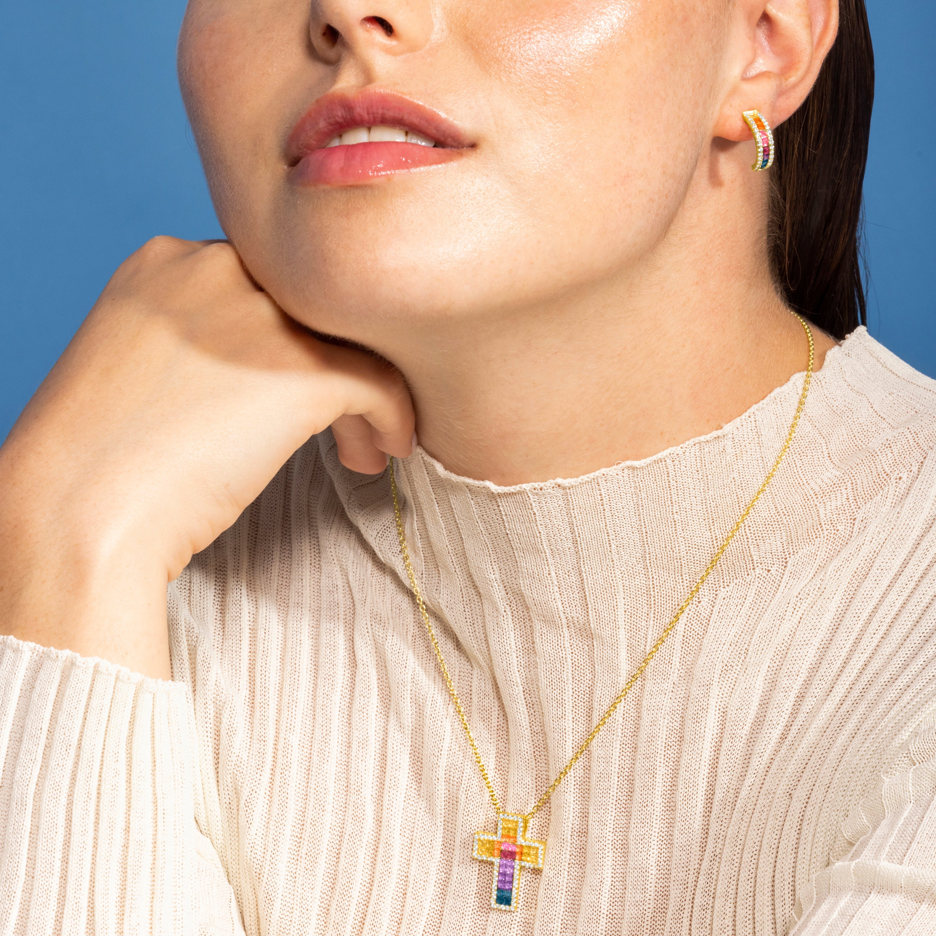 Collar de Plata de Ley 925 y Circonita Multicolor acabado oro 18k - Bhaime