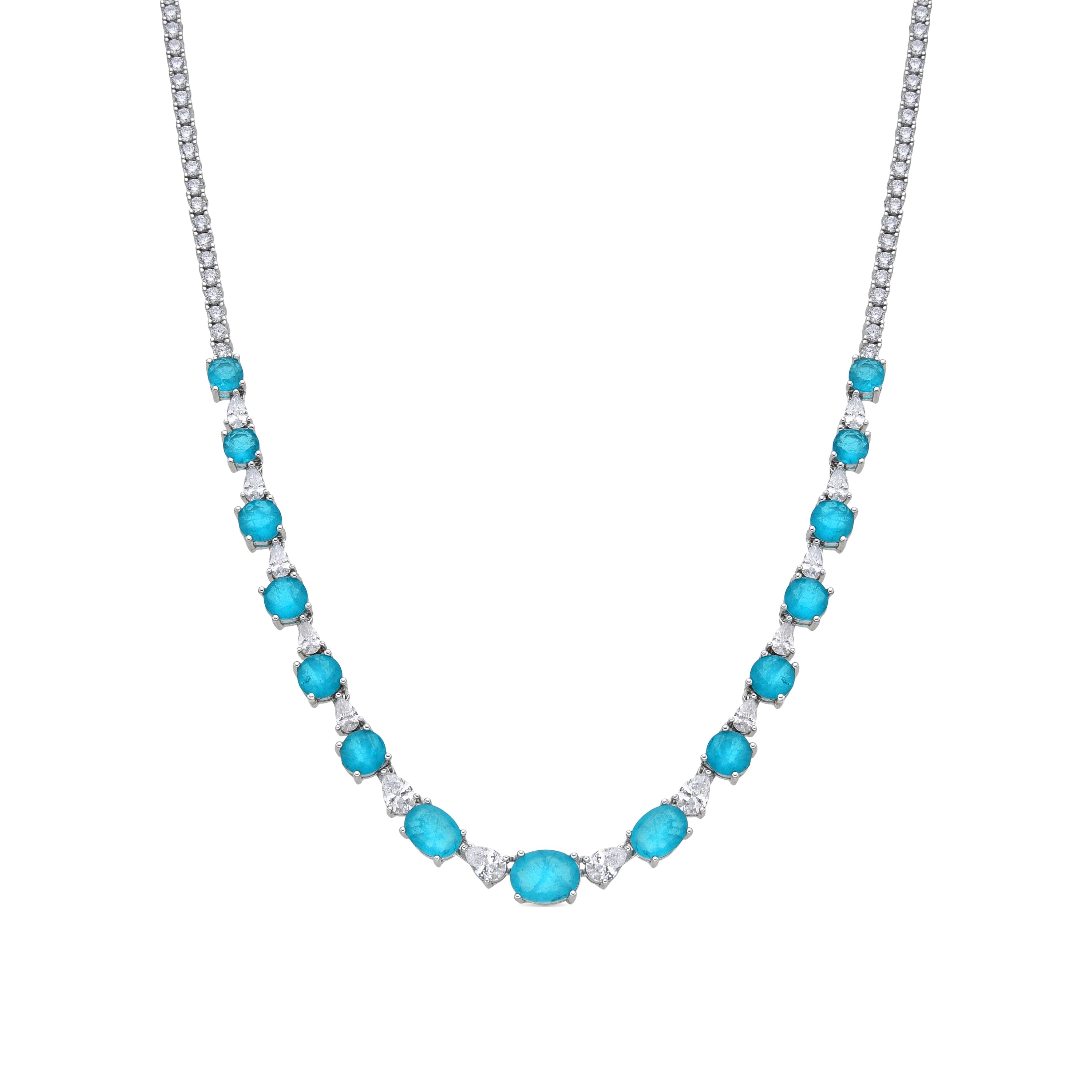 Collar de Plata de Ley 925 y Cuarzo Hidrotermal Verde Paraiba acabado rodio - Wiko