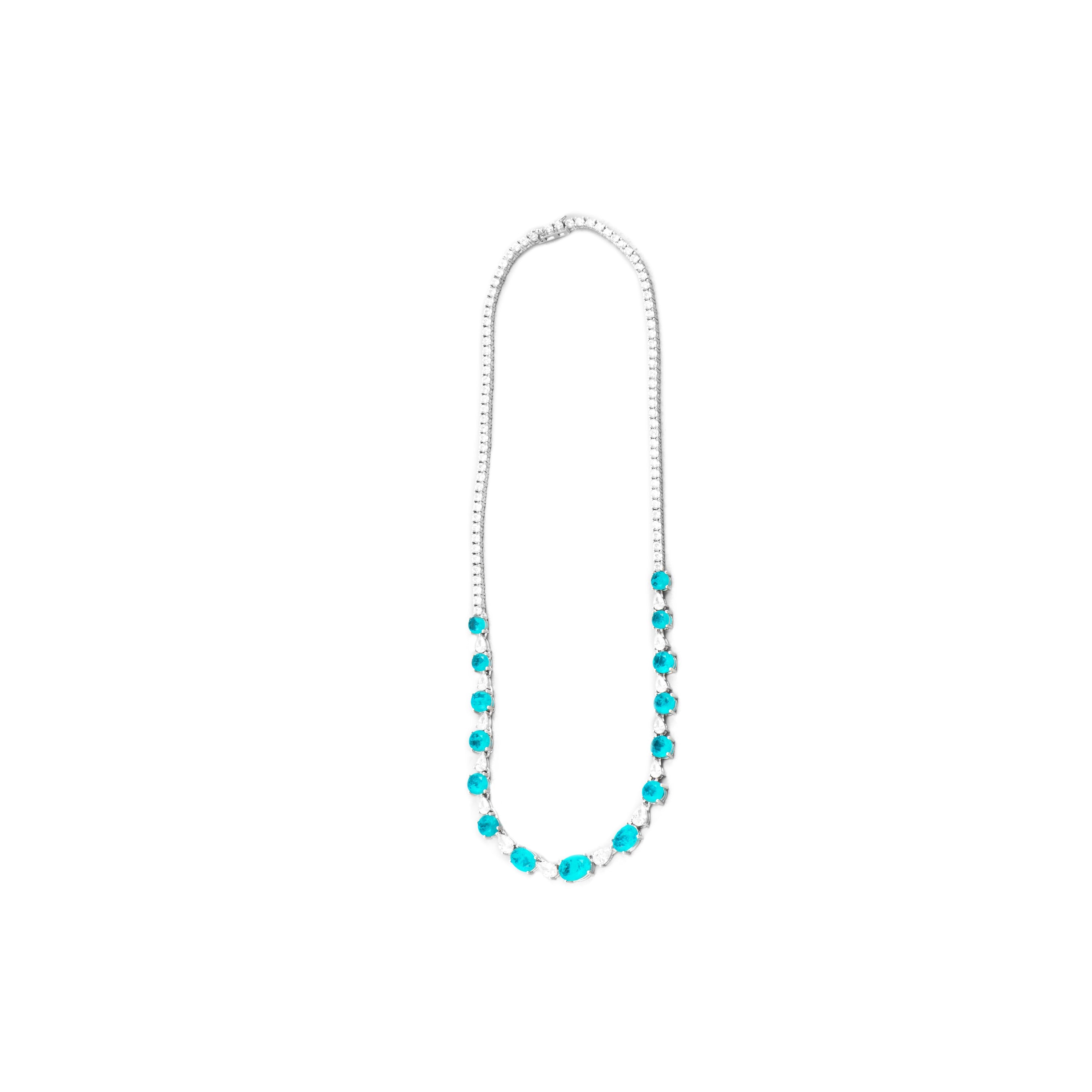 Collar de Plata de Ley 925 y Cuarzo Hidrotermal Verde Paraiba acabado rodio - Wiko