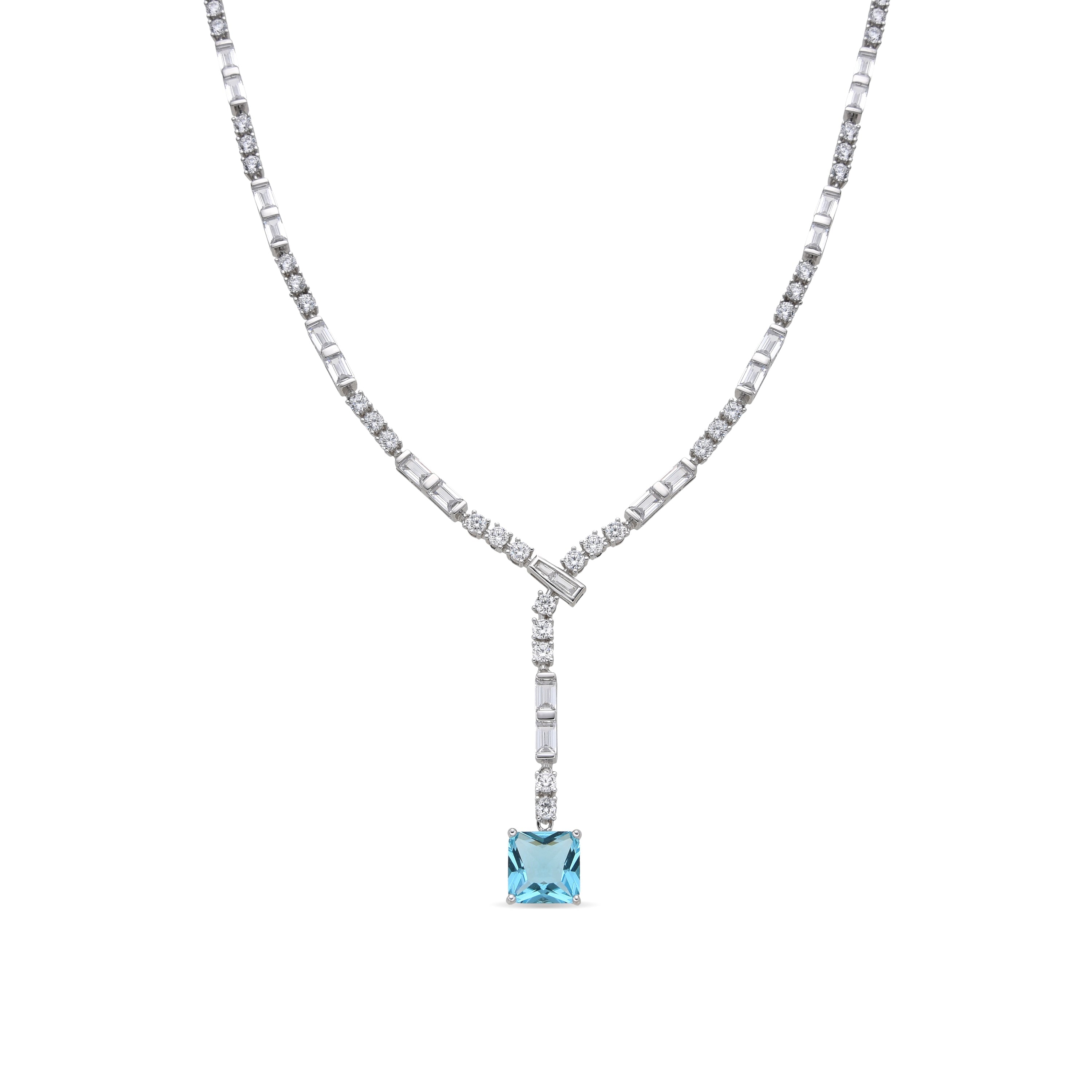 Collar de Plata de Ley 925 y Circonita Aguamarina acabado rodio - Faro