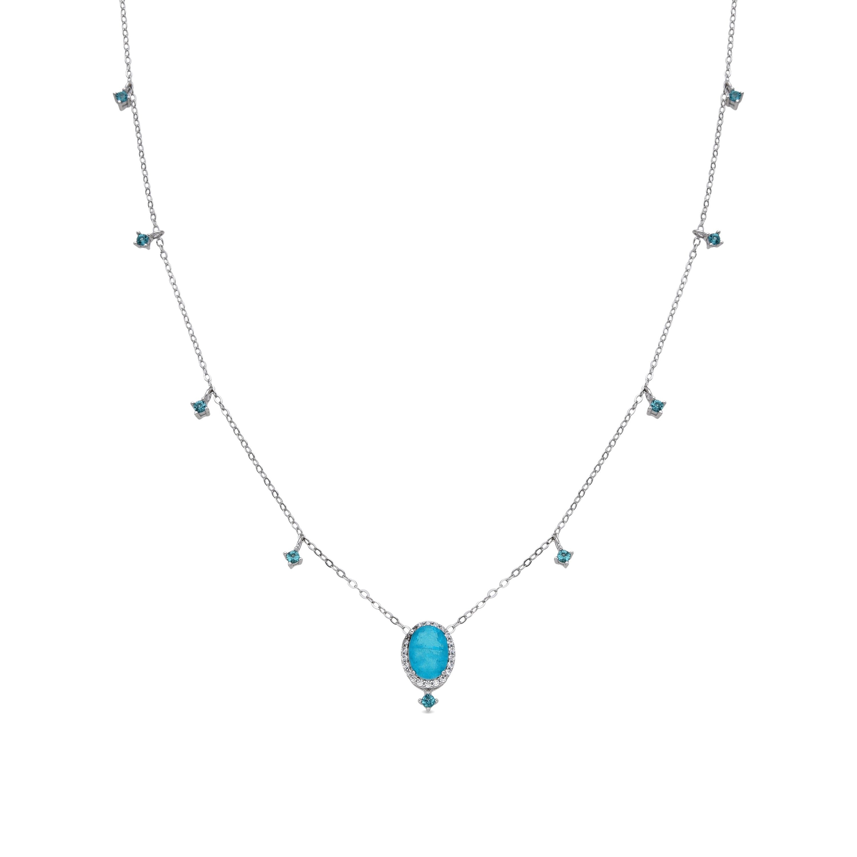 Collar de Plata de Ley 925 y Cuarzo Hidrotermal Verde Paraiba acabado rodio - Ikner