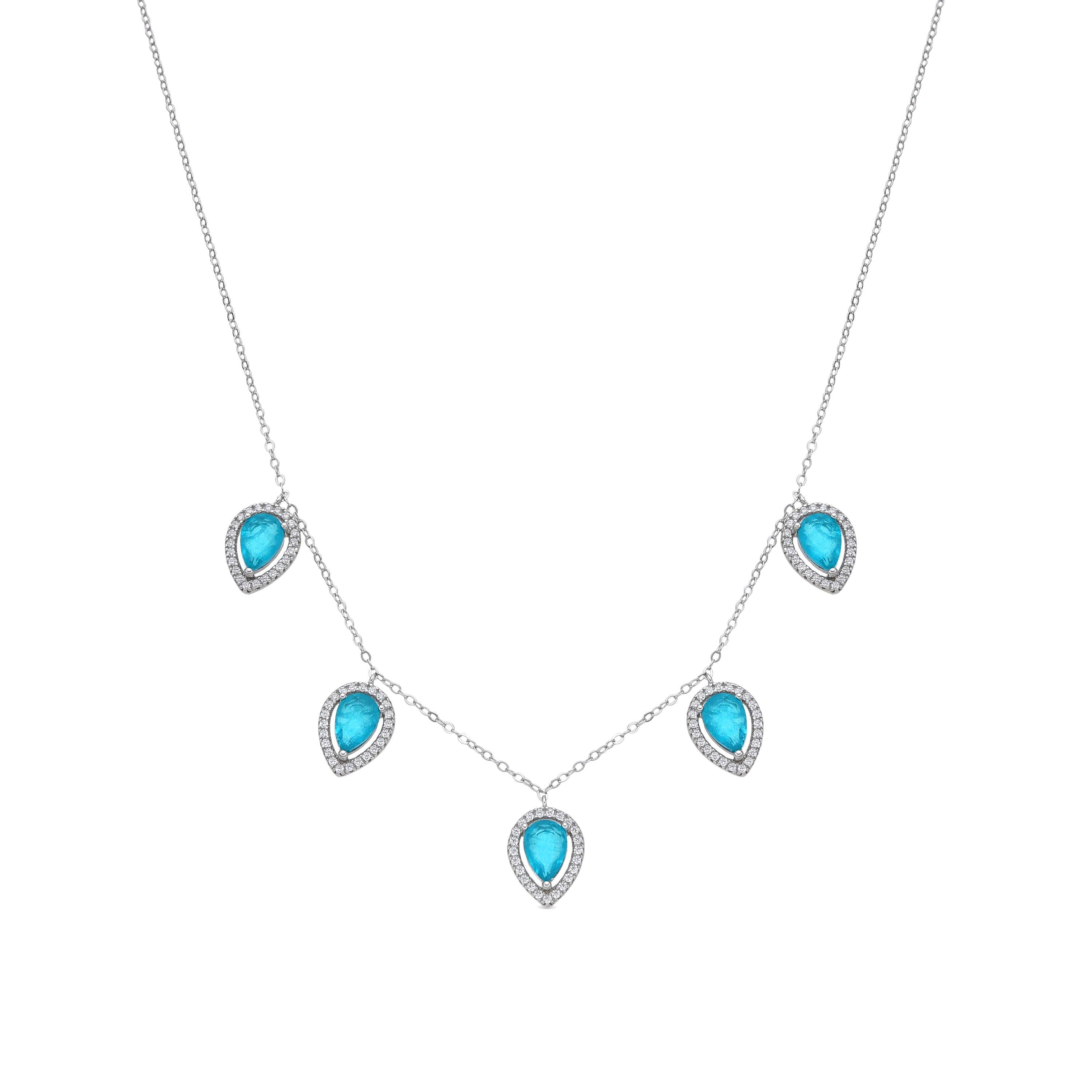 Collar de Plata de Ley 925 y Cuarzo Hidrotermal Aguamarina acabado rodio - Waxo