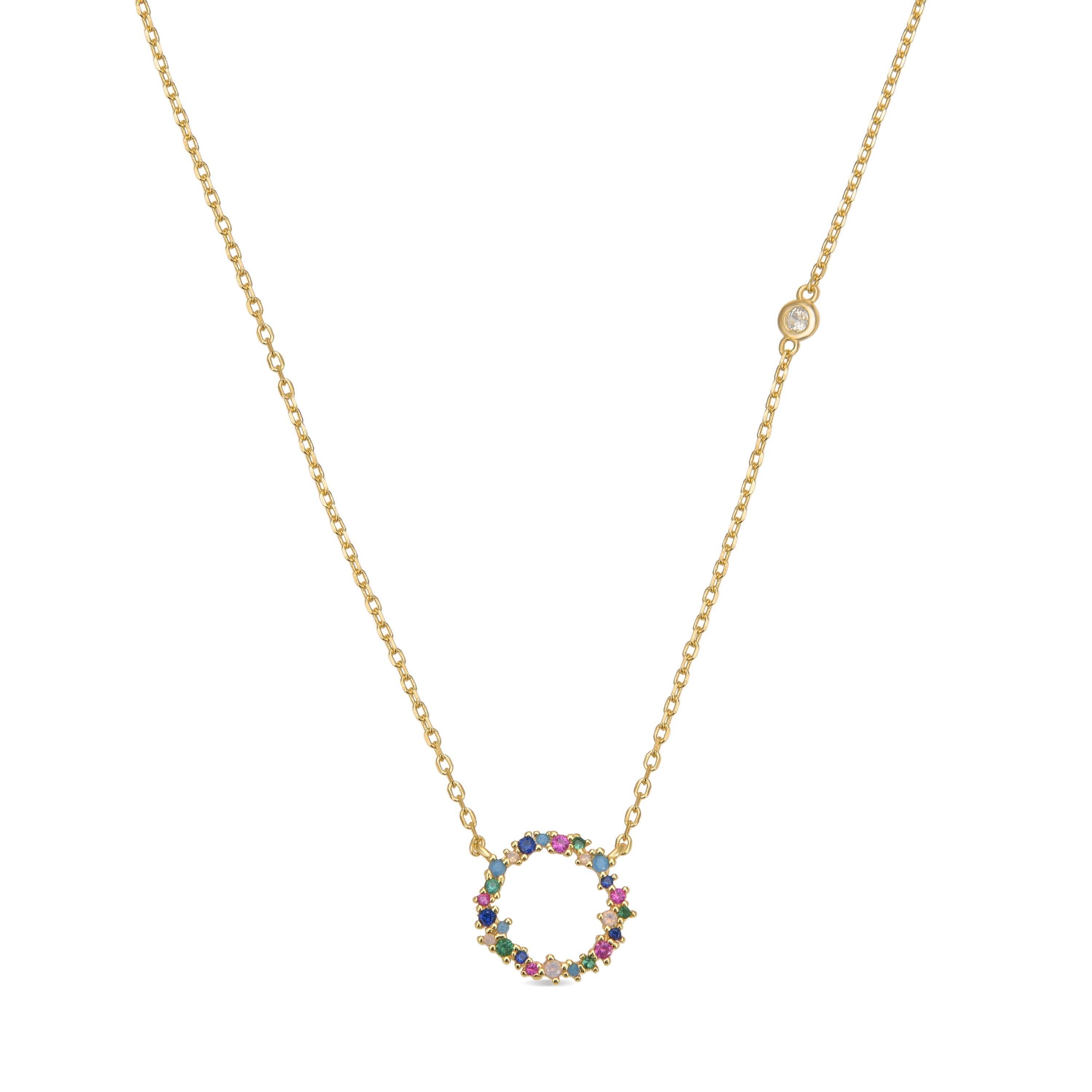 Collar de Plata de Ley 925 con Circonita Multicolor acabado en oro amarillo 18K - Thilak
