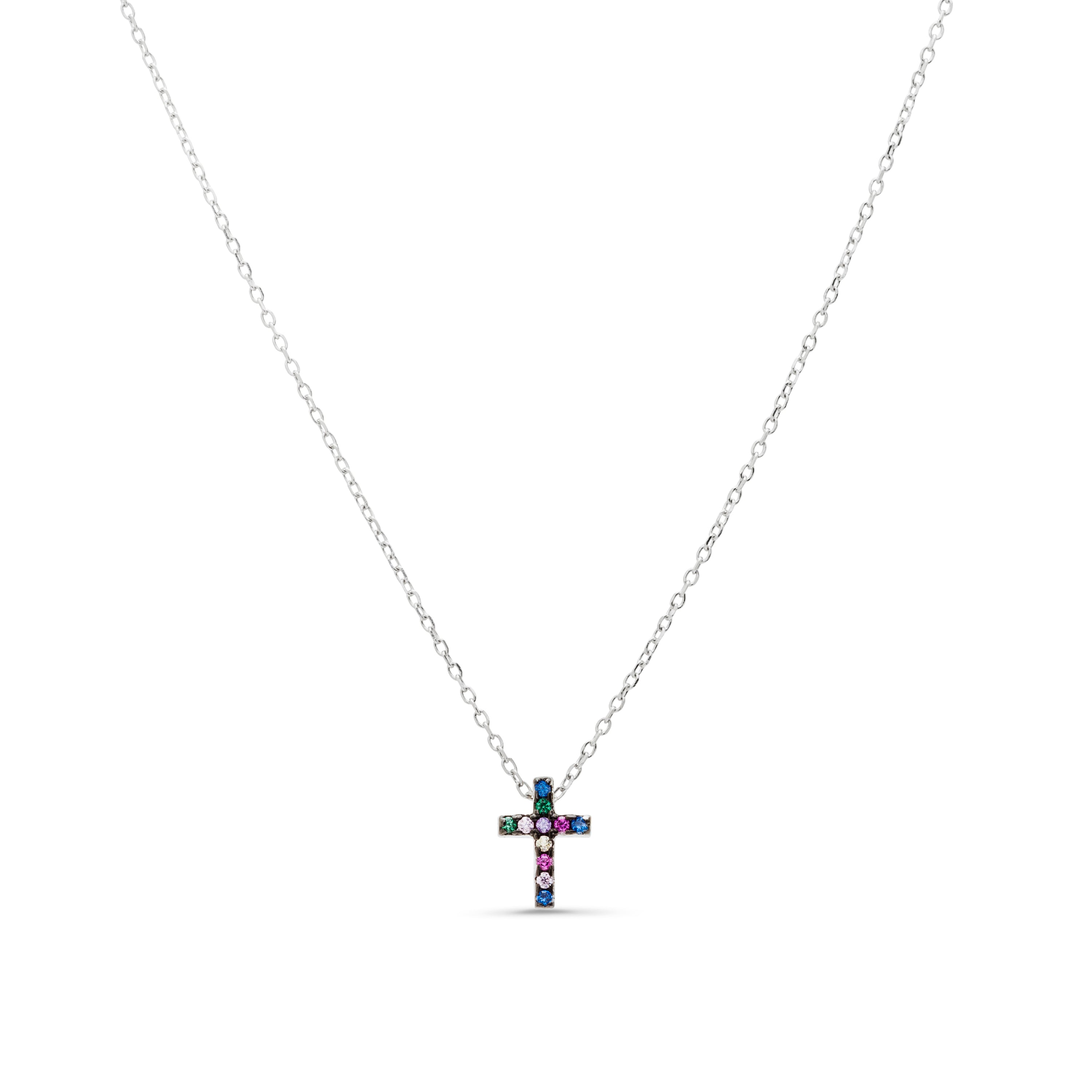Collana in Argento Sterling 925 con Zirconia Multicolore finitura in rodio - Sharra