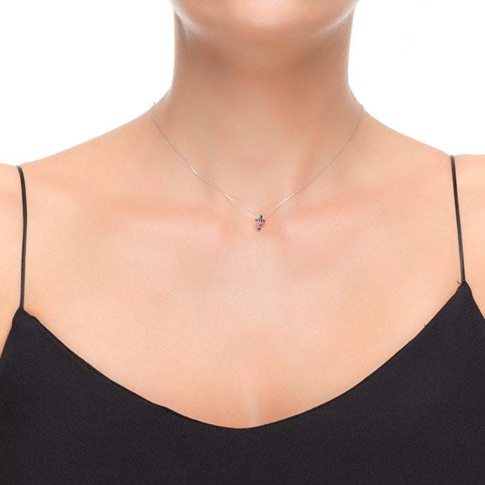 Collana in Argento Sterling 925 con Zirconia Multicolore finitura in rodio - Sharra