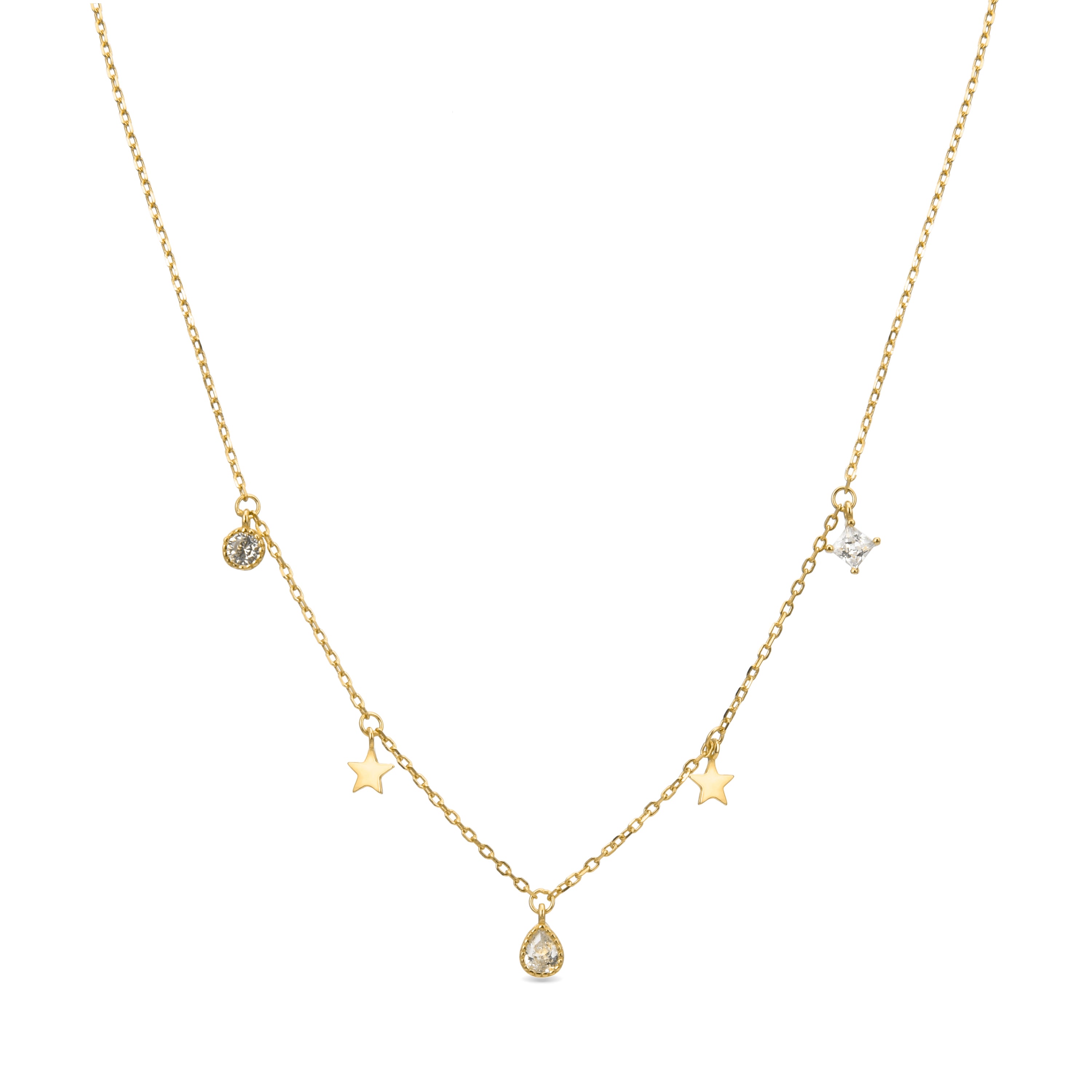 Collar de Plata de Ley 925 con Circonita Brillante acabado en oro amarillo 18K - Estrella