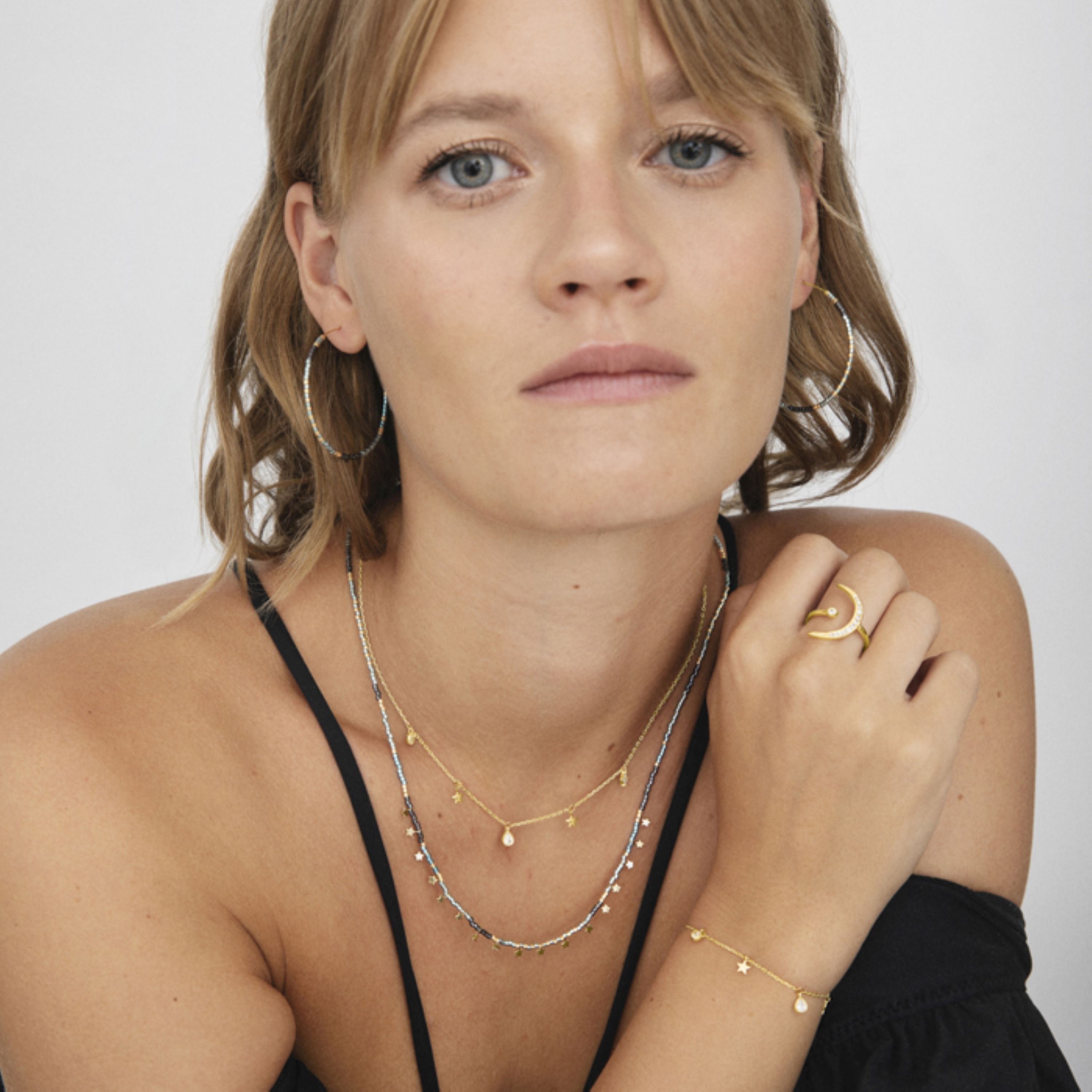 Collar de Plata de Ley 925 con Circonita Brillante acabado en oro amarillo 18K - Estrella