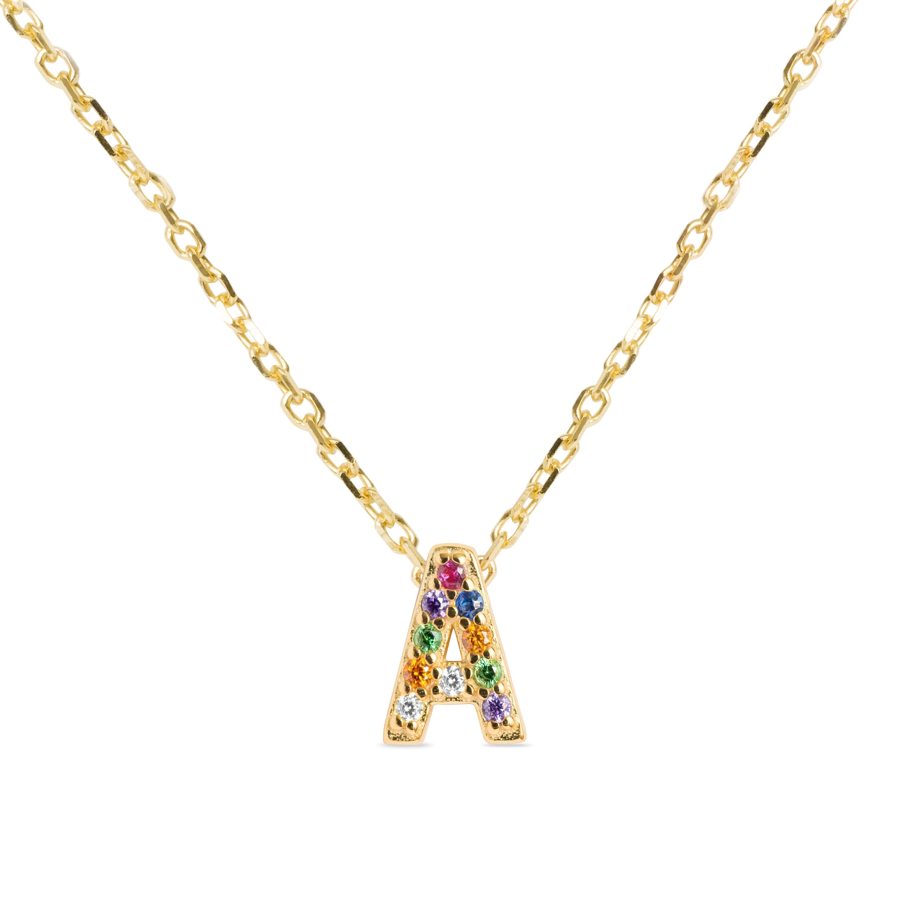 Collar de Plata de Ley 925 con Circonita Multicolor acabado en oro amarillo 18K - Alphabet