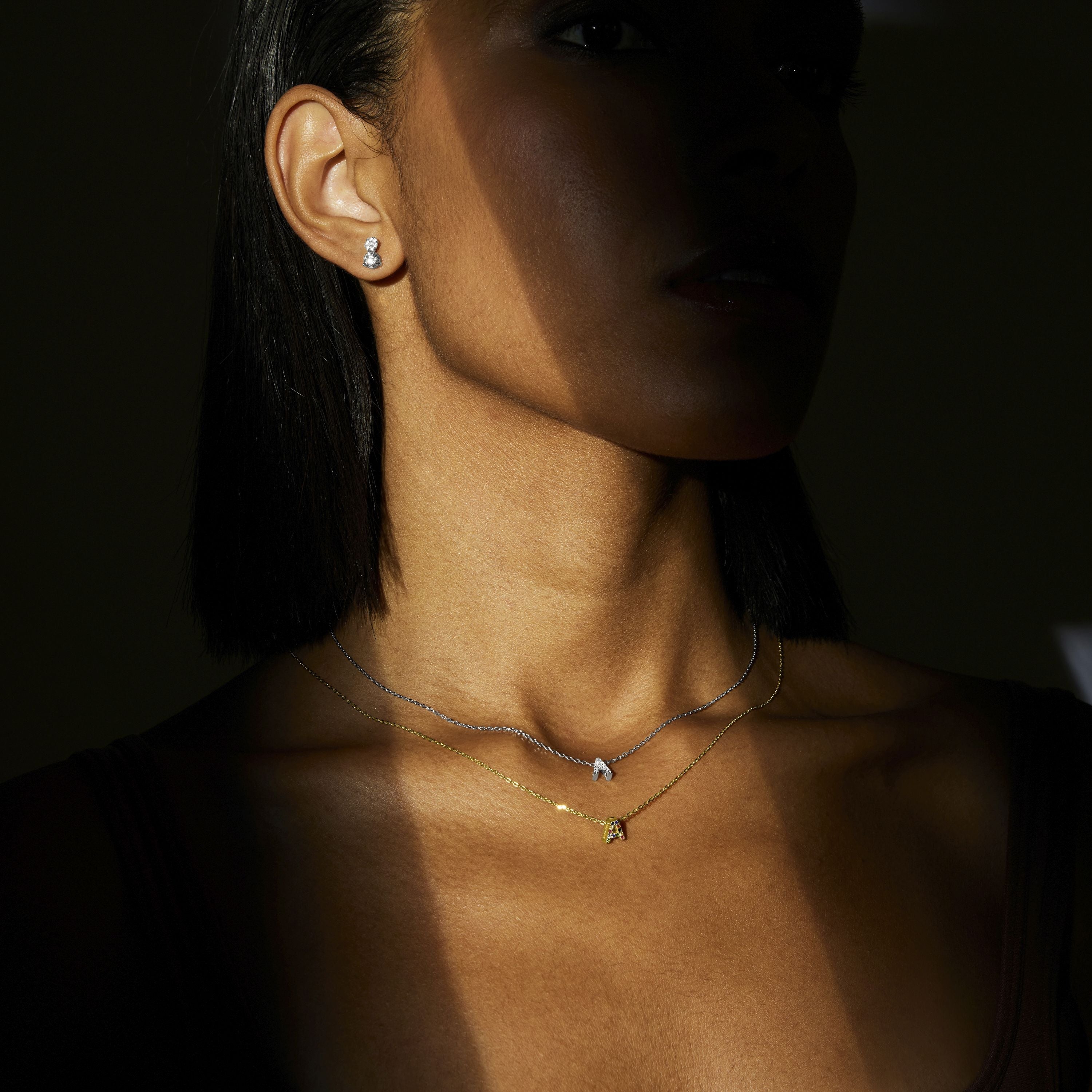 Collar de Plata de Ley 925 con Circonita Multicolor acabado en oro amarillo 18K - Alphabet