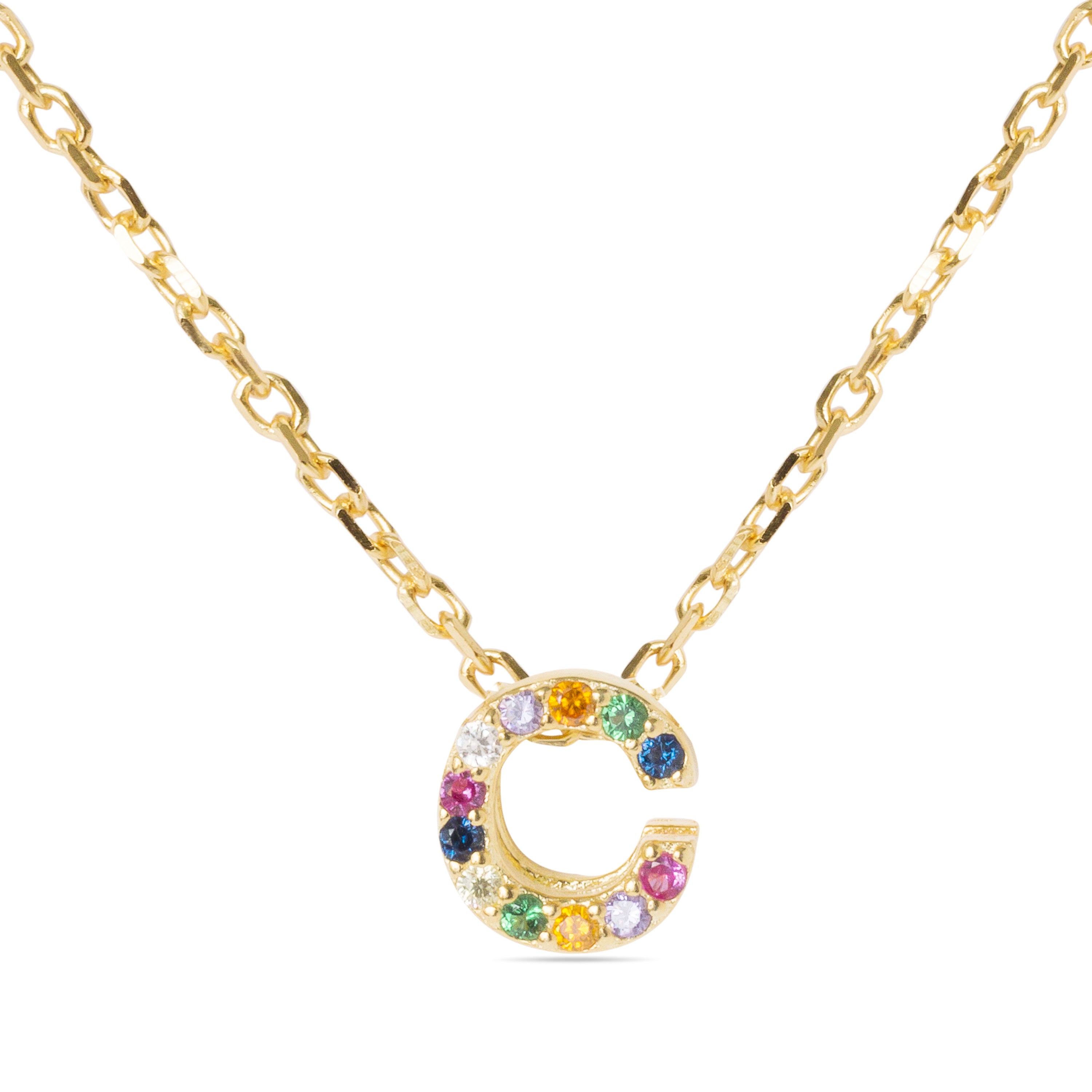 Collar de Plata de Ley 925 con Circonita Multicolor acabado en oro amarillo 18K - Alphabet