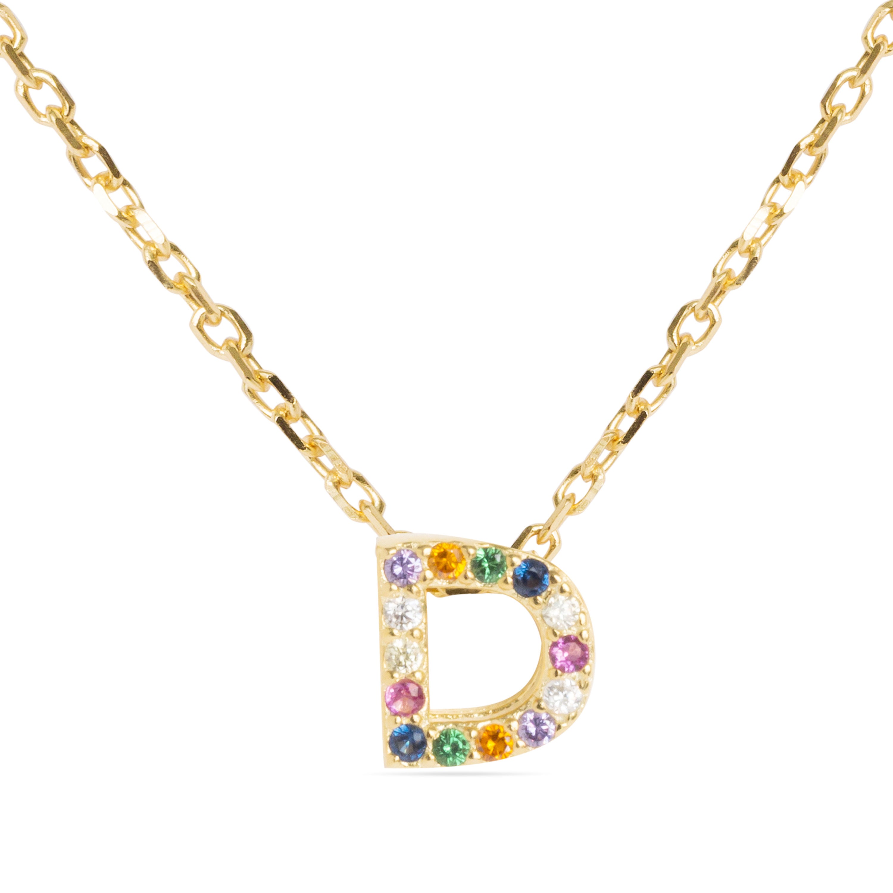 Collar de Plata de Ley 925 con Circonita Multicolor acabado en oro amarillo 18K - Alphabet