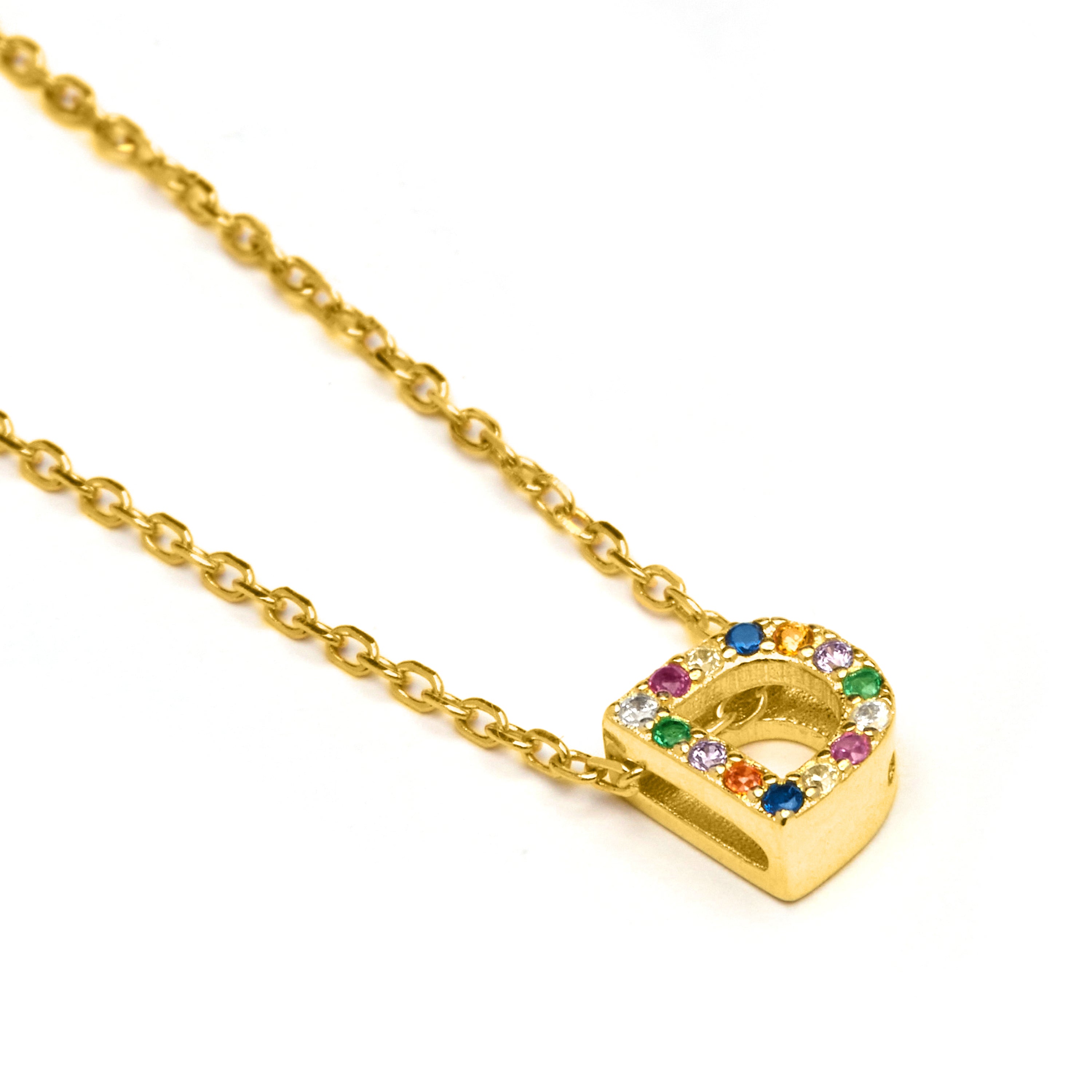 Collar de Plata de Ley 925 con Circonita Multicolor acabado en oro amarillo 18K - Alphabet