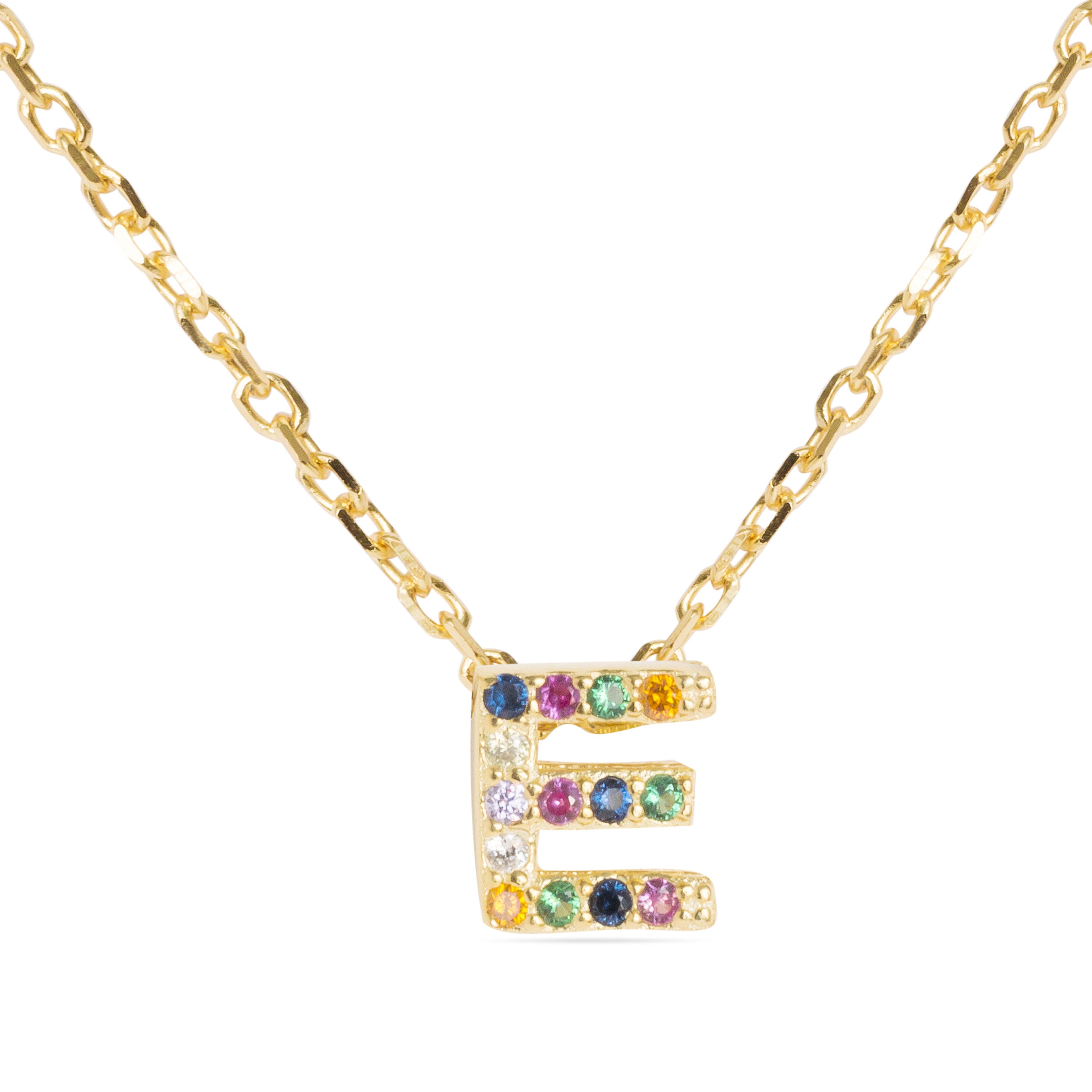 Collar de Plata de Ley 925 con Circonita Multicolor acabado en oro amarillo 18K - Alphabet
