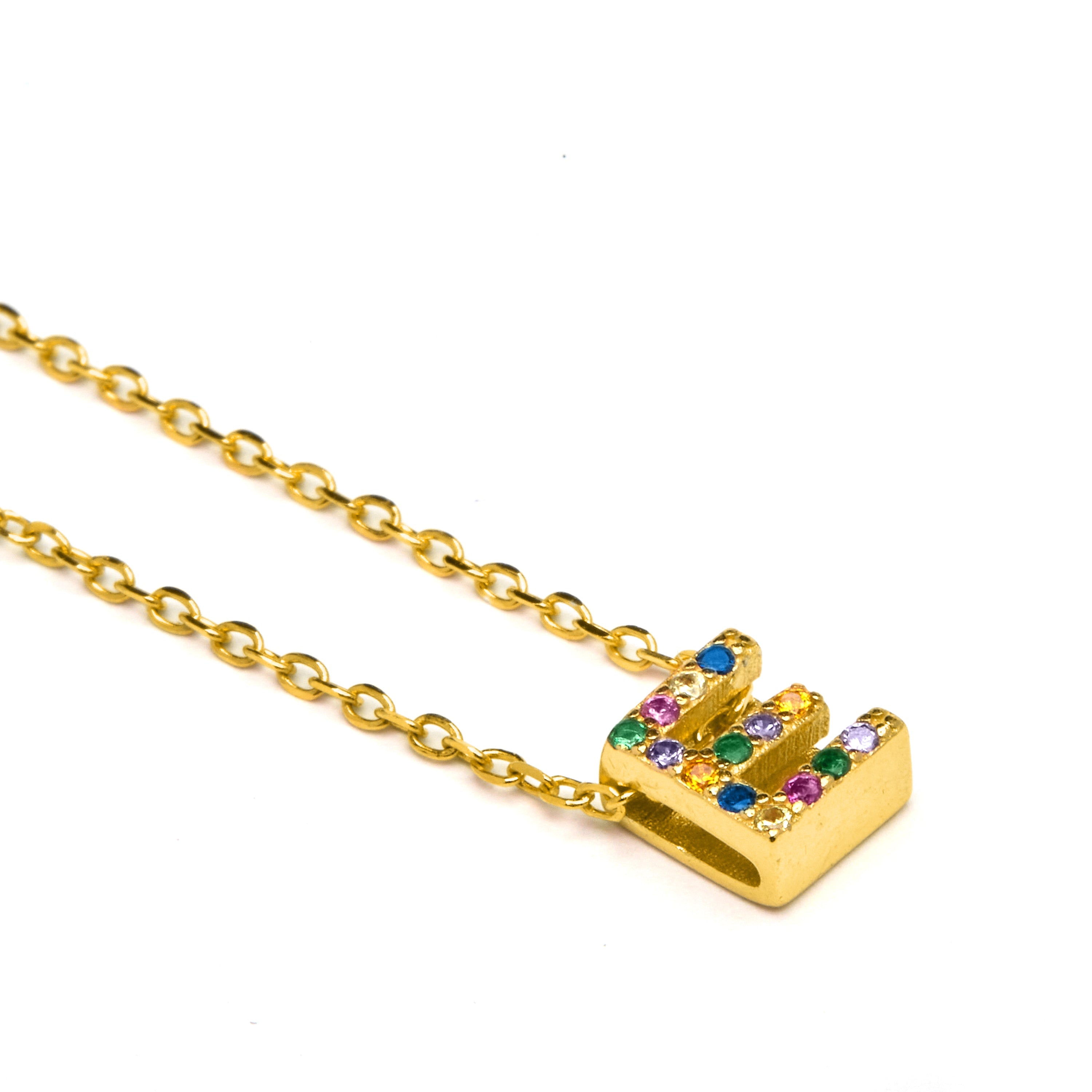 Collar de Plata de Ley 925 con Circonita Multicolor acabado en oro amarillo 18K - Alphabet