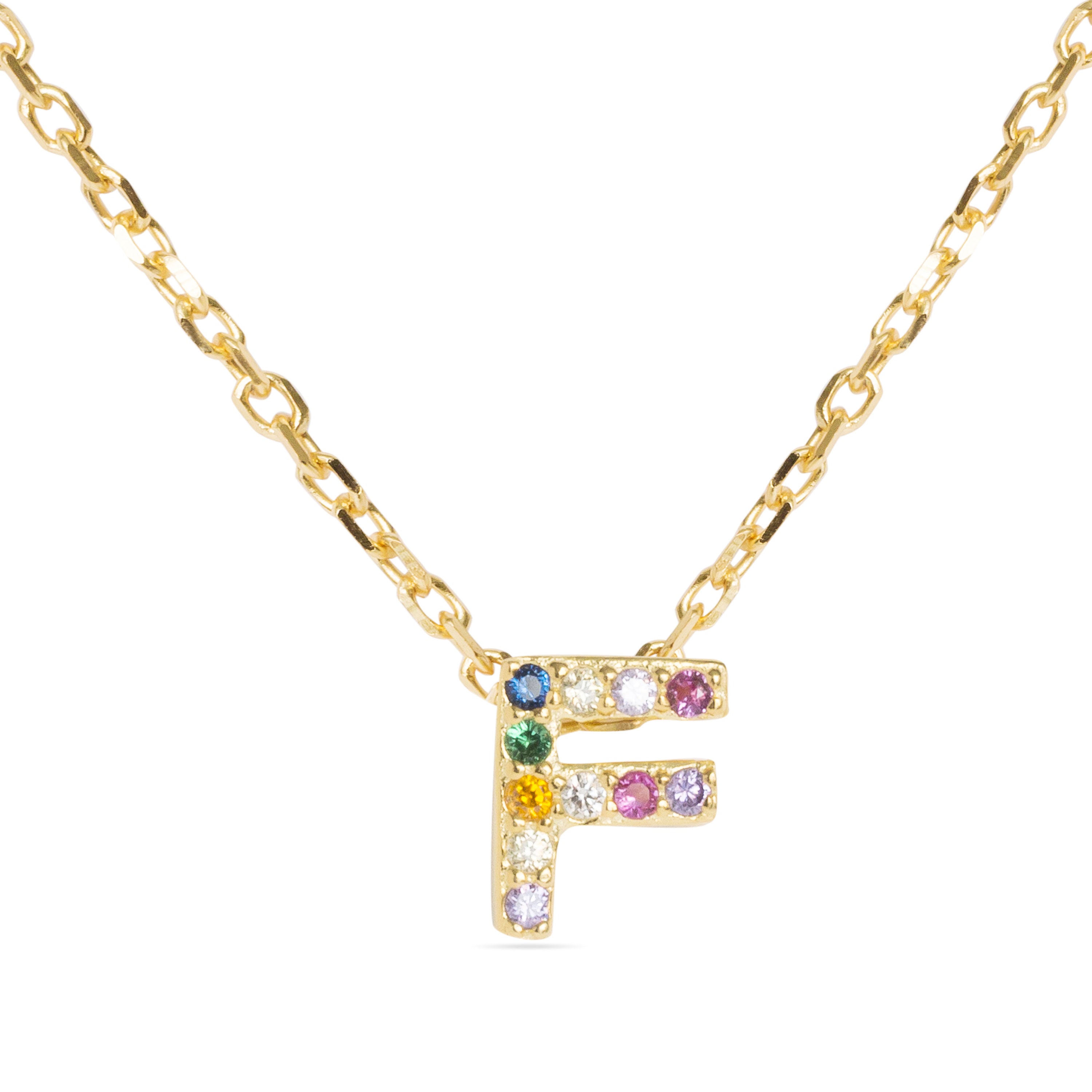 Collar de Plata de Ley 925 con Circonita Multicolor acabado en oro amarillo 18K - Alphabet