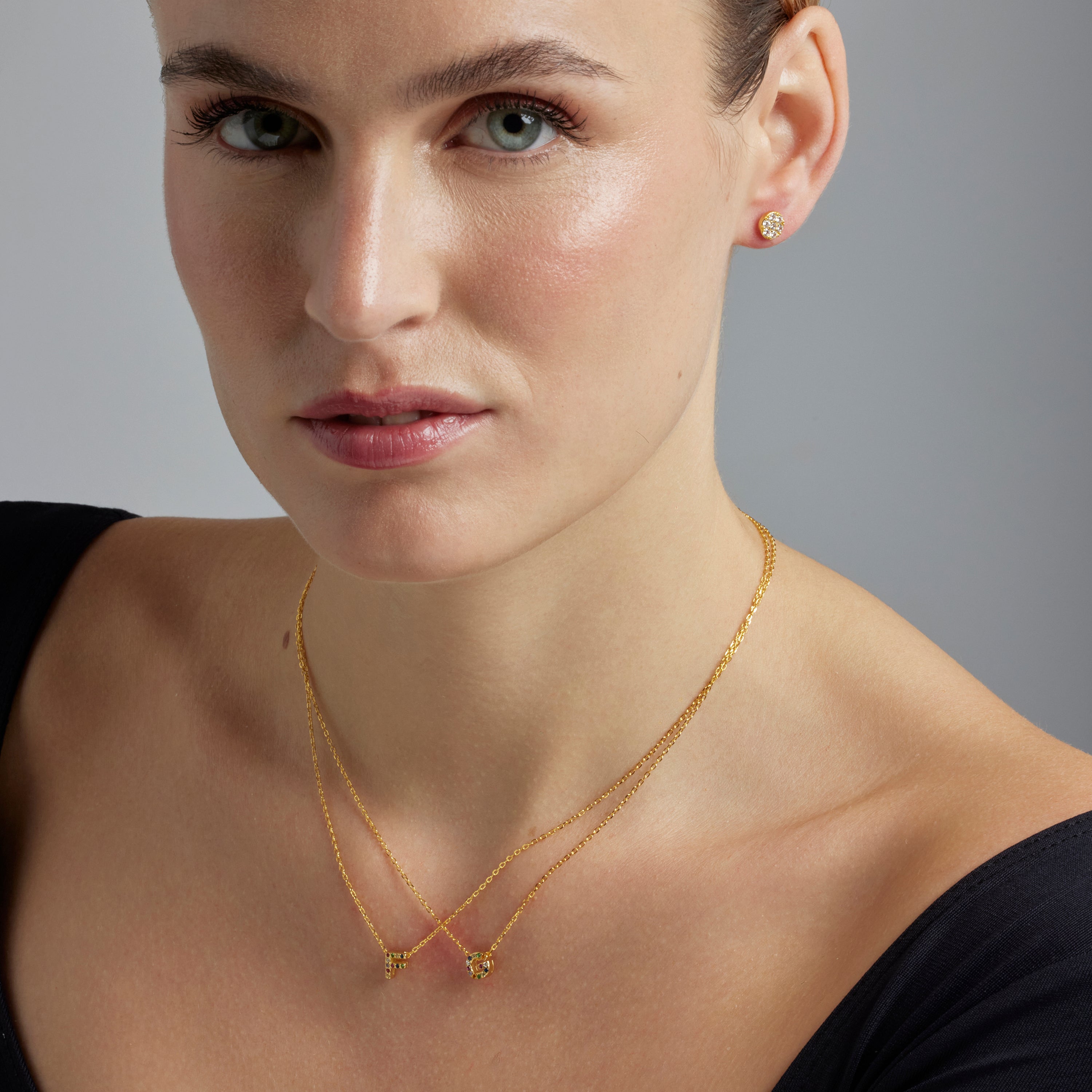 Collar de Plata de Ley 925 con Circonita Multicolor acabado en oro amarillo 18K - Alphabet