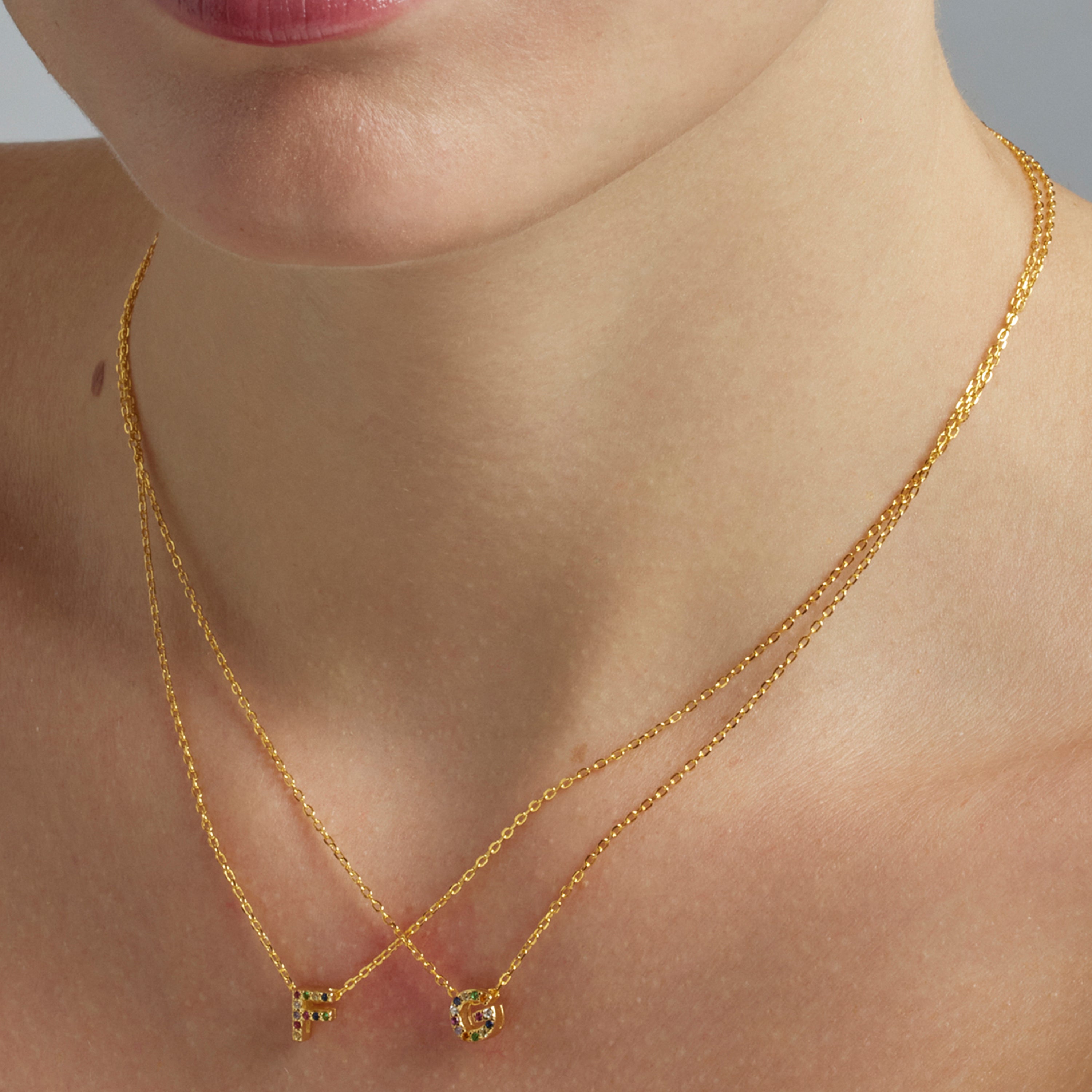 Collar de Plata de Ley 925 con Circonita Multicolor acabado en oro amarillo 18K - Alphabet