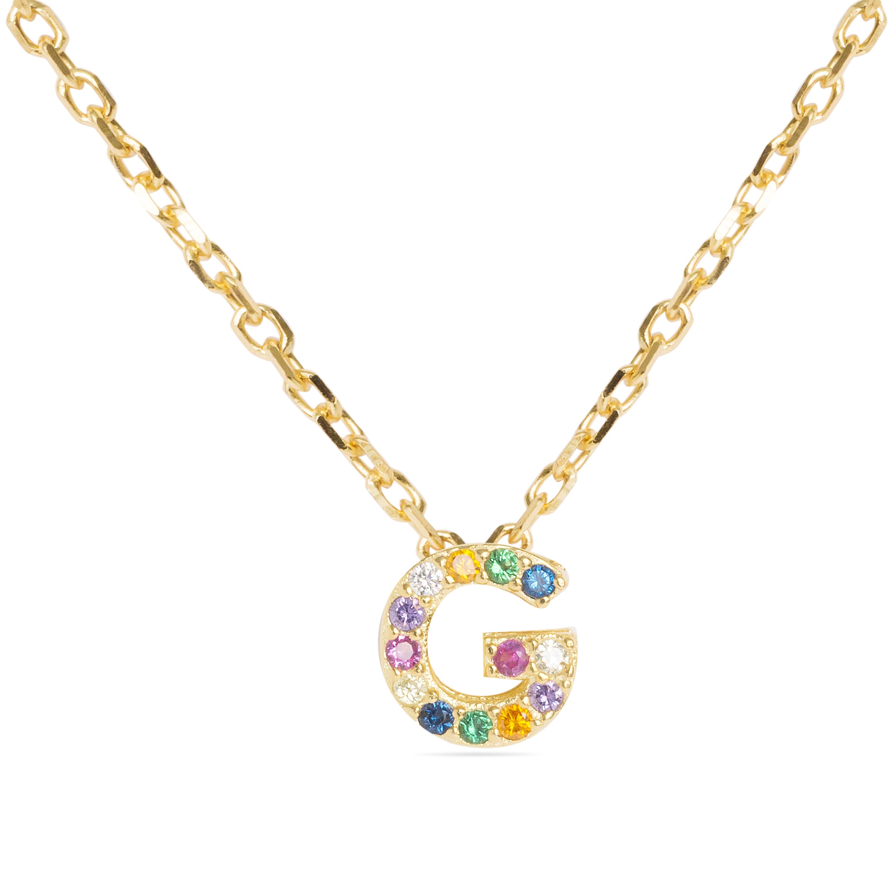 Collar de Plata de Ley 925 con Circonita Multicolor acabado en oro amarillo 18K - Alphabet