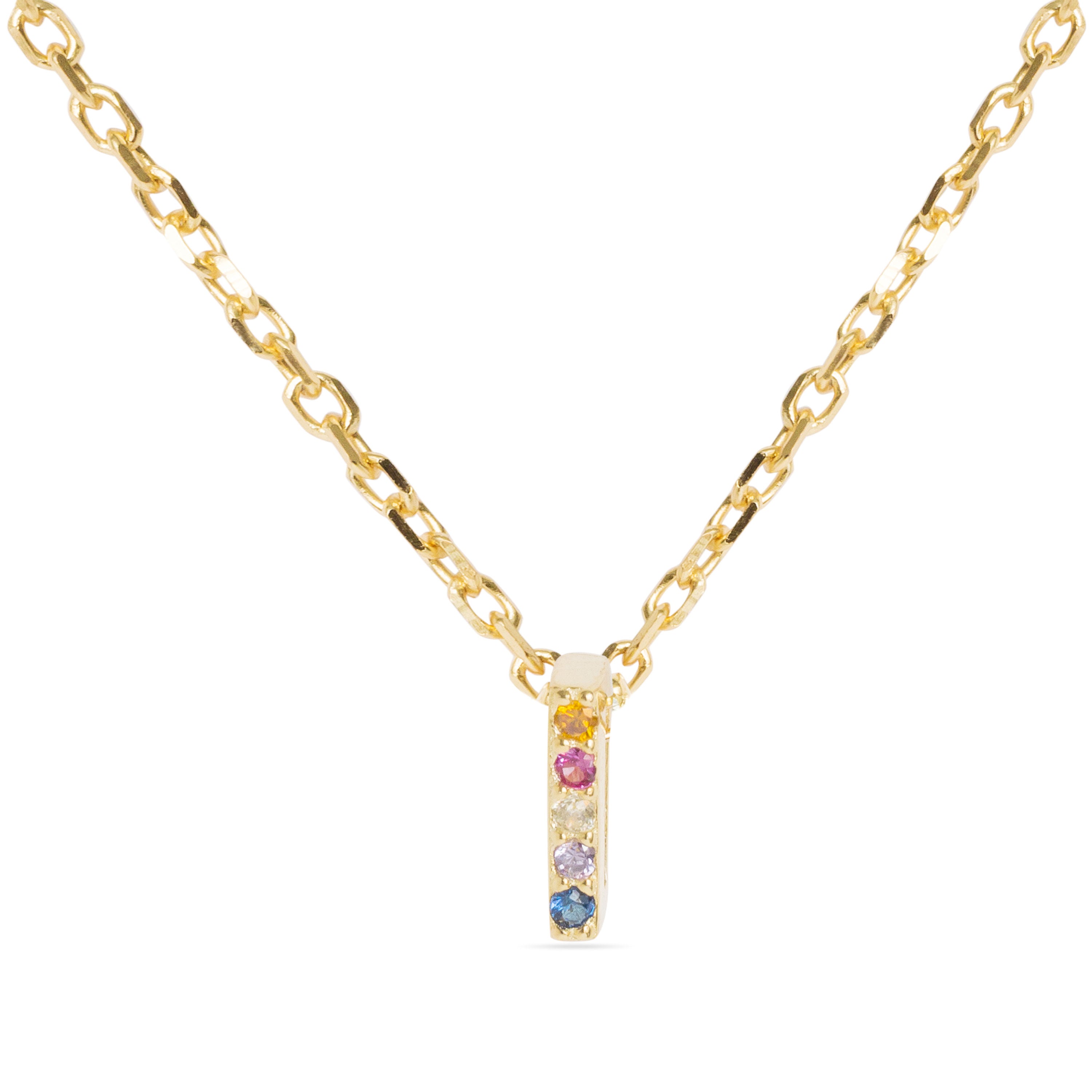 Collar de Plata de Ley 925 con Circonita Multicolor acabado en oro amarillo 18K - Alphabet