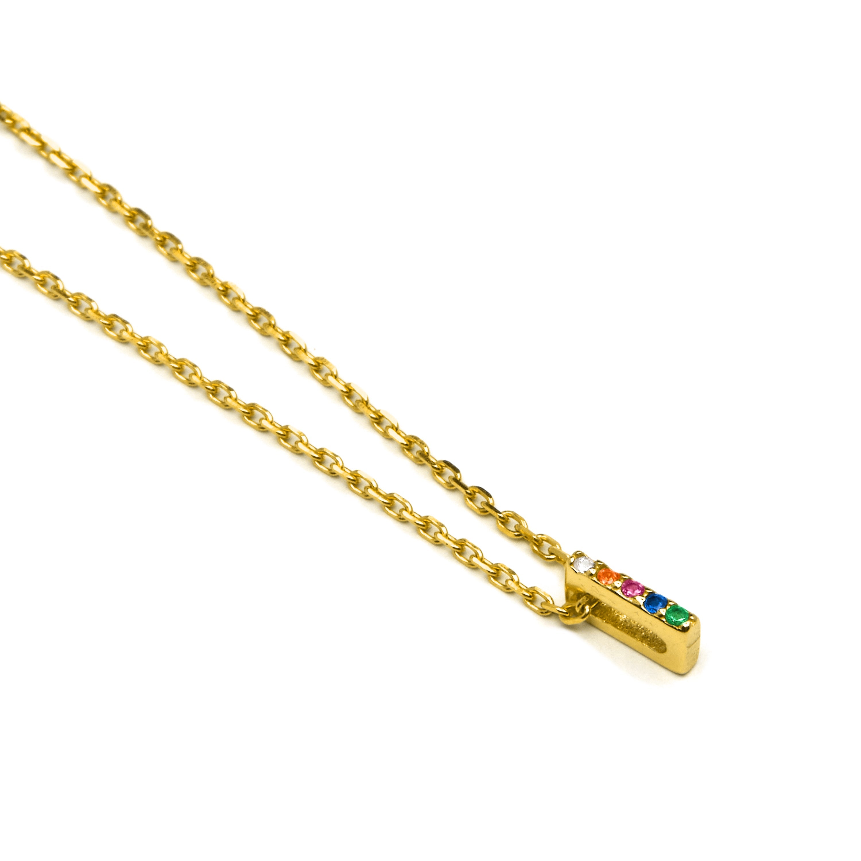 Collar de Plata de Ley 925 con Circonita Multicolor acabado en oro amarillo 18K - Alphabet