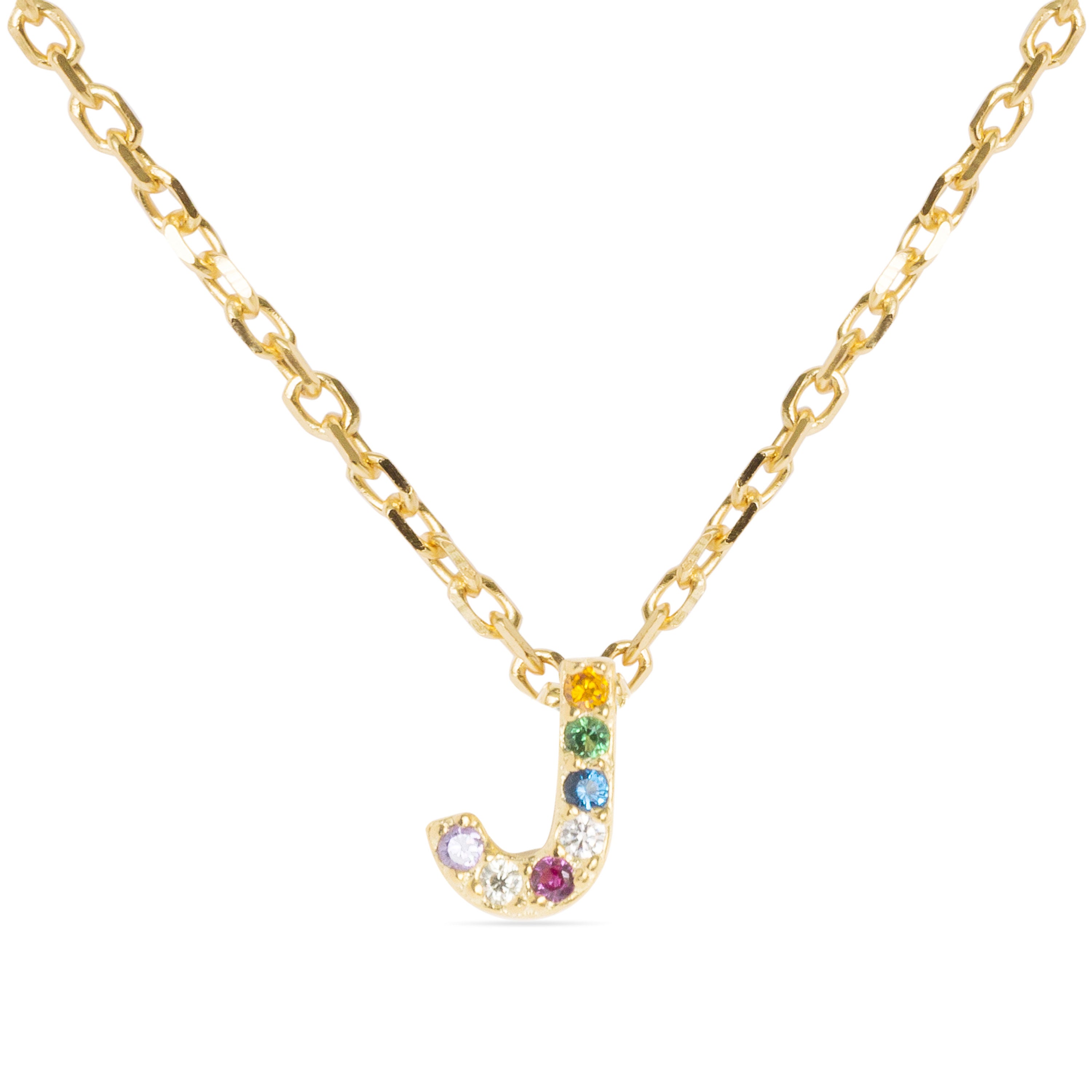 Collar de Plata de Ley 925 con Circonita Multicolor acabado en oro amarillo 18K - Alphabet