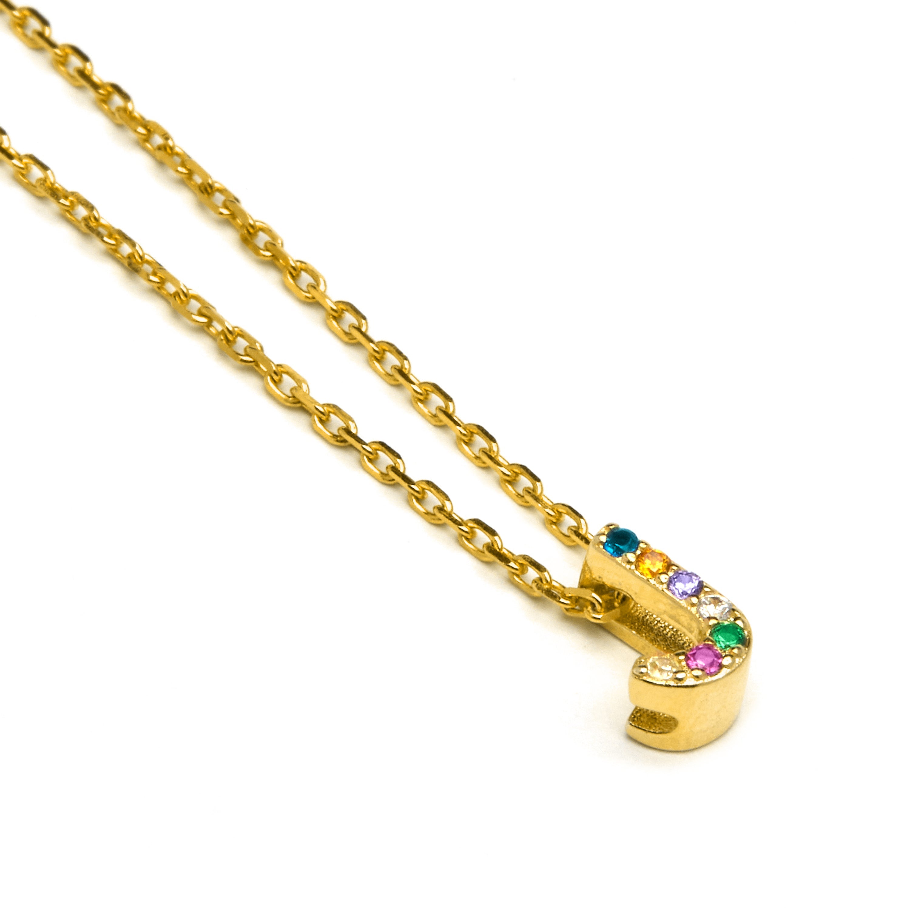 Collar de Plata de Ley 925 con Circonita Multicolor acabado en oro amarillo 18K - Alphabet