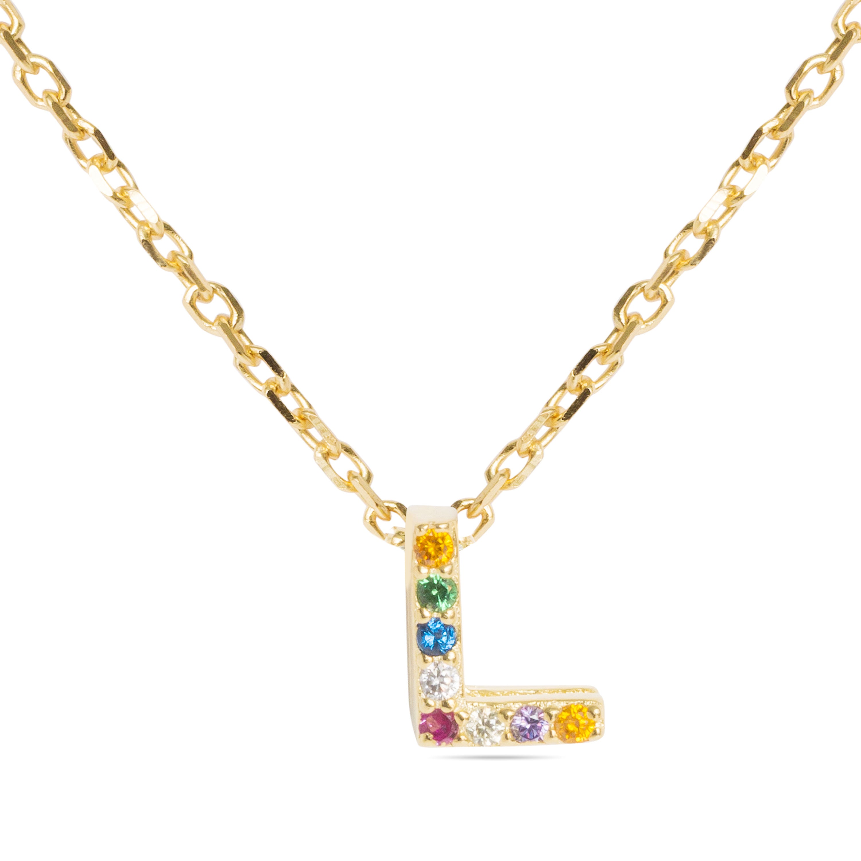 Collar de Plata de Ley 925 con Circonita Multicolor acabado en oro amarillo 18K - Alphabet