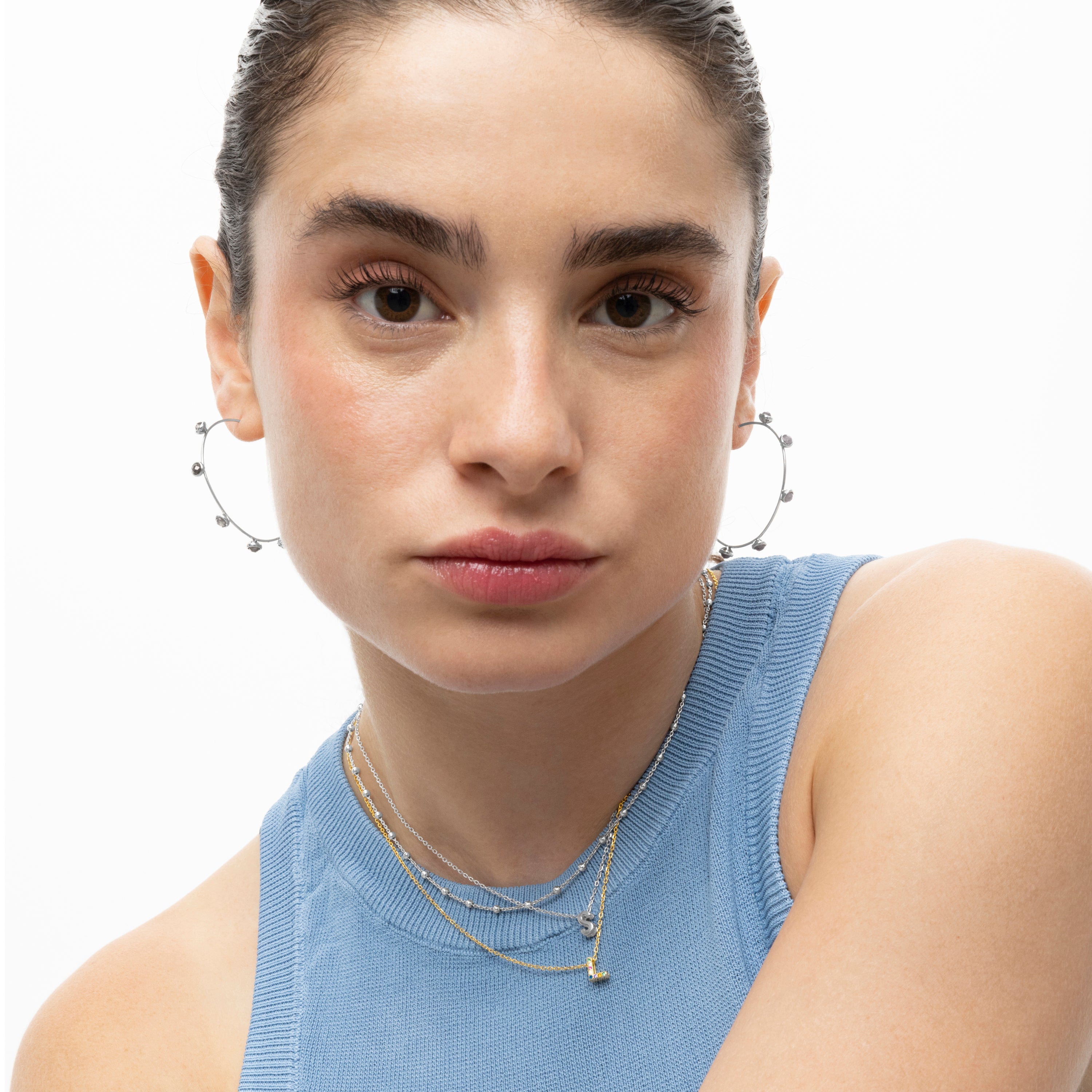 Collar de Plata de Ley 925 con Circonita Multicolor acabado en oro amarillo 18K - Alphabet