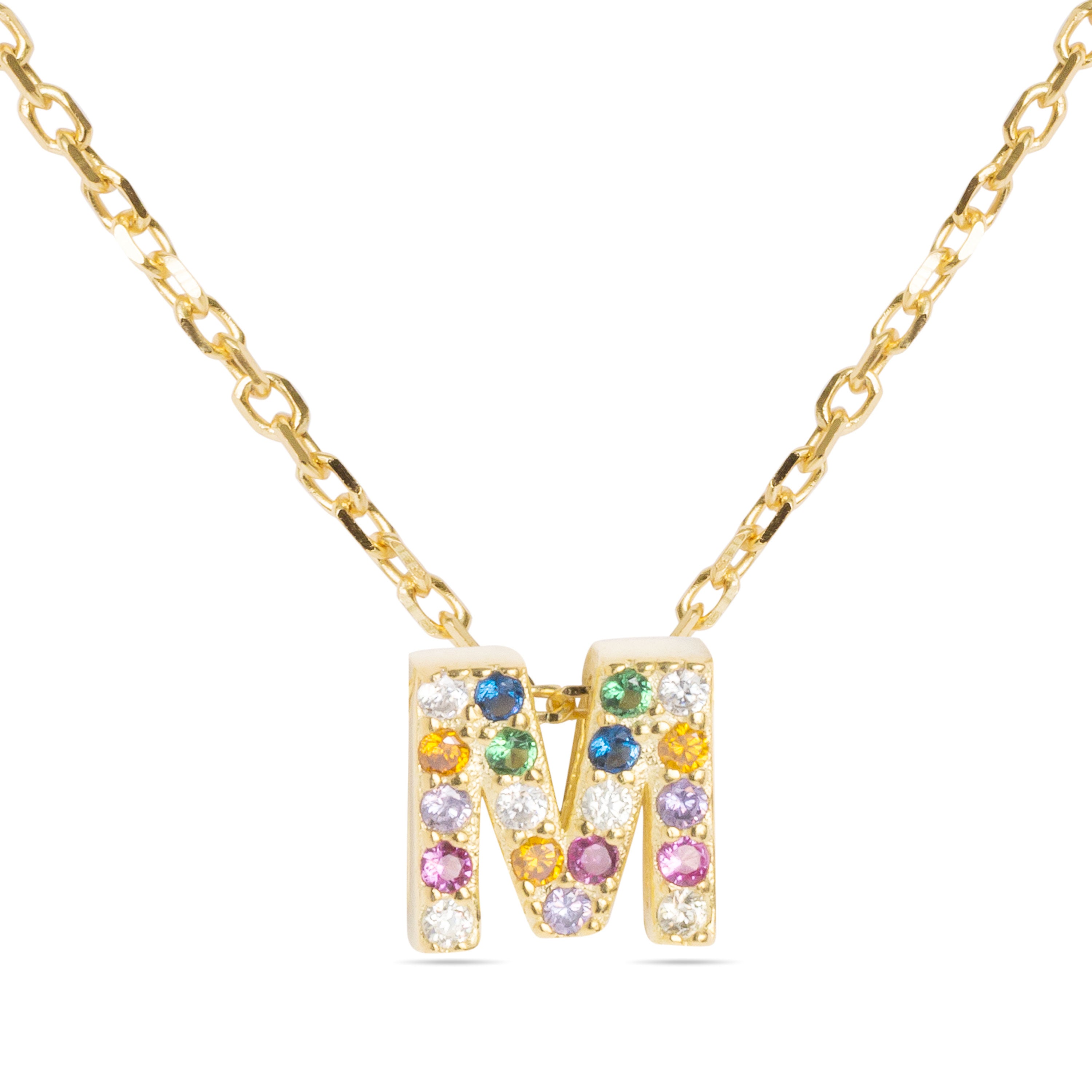Collar de Plata de Ley 925 con Circonita Multicolor acabado en oro amarillo 18K - Alphabet