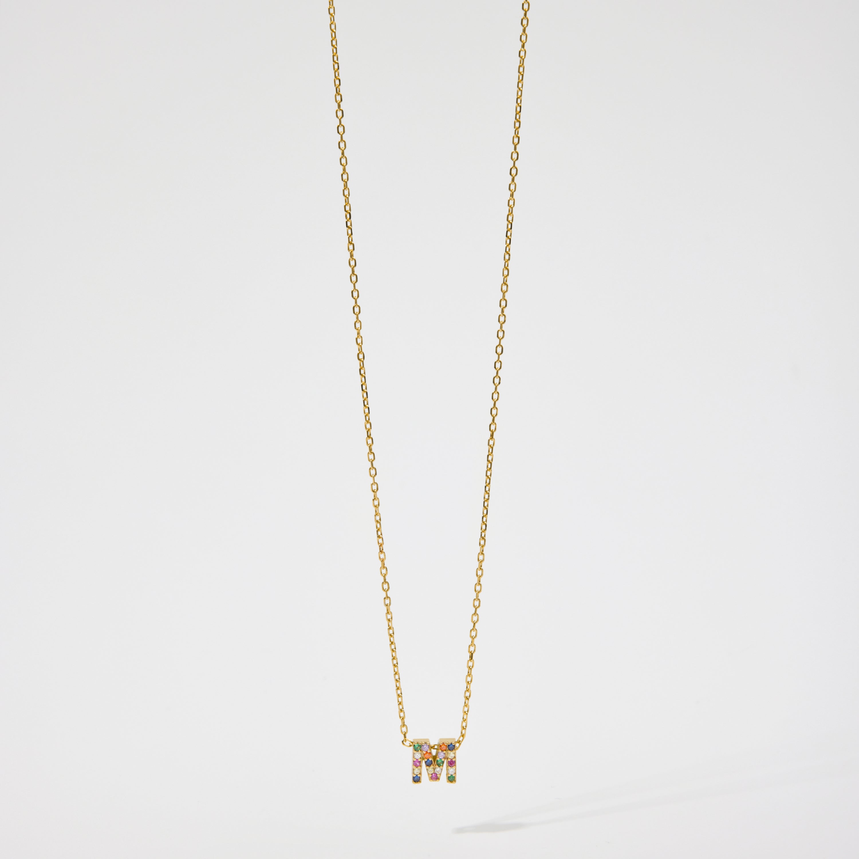 Collar de Plata de Ley 925 con Circonita Multicolor acabado en oro amarillo 18K - Alphabet