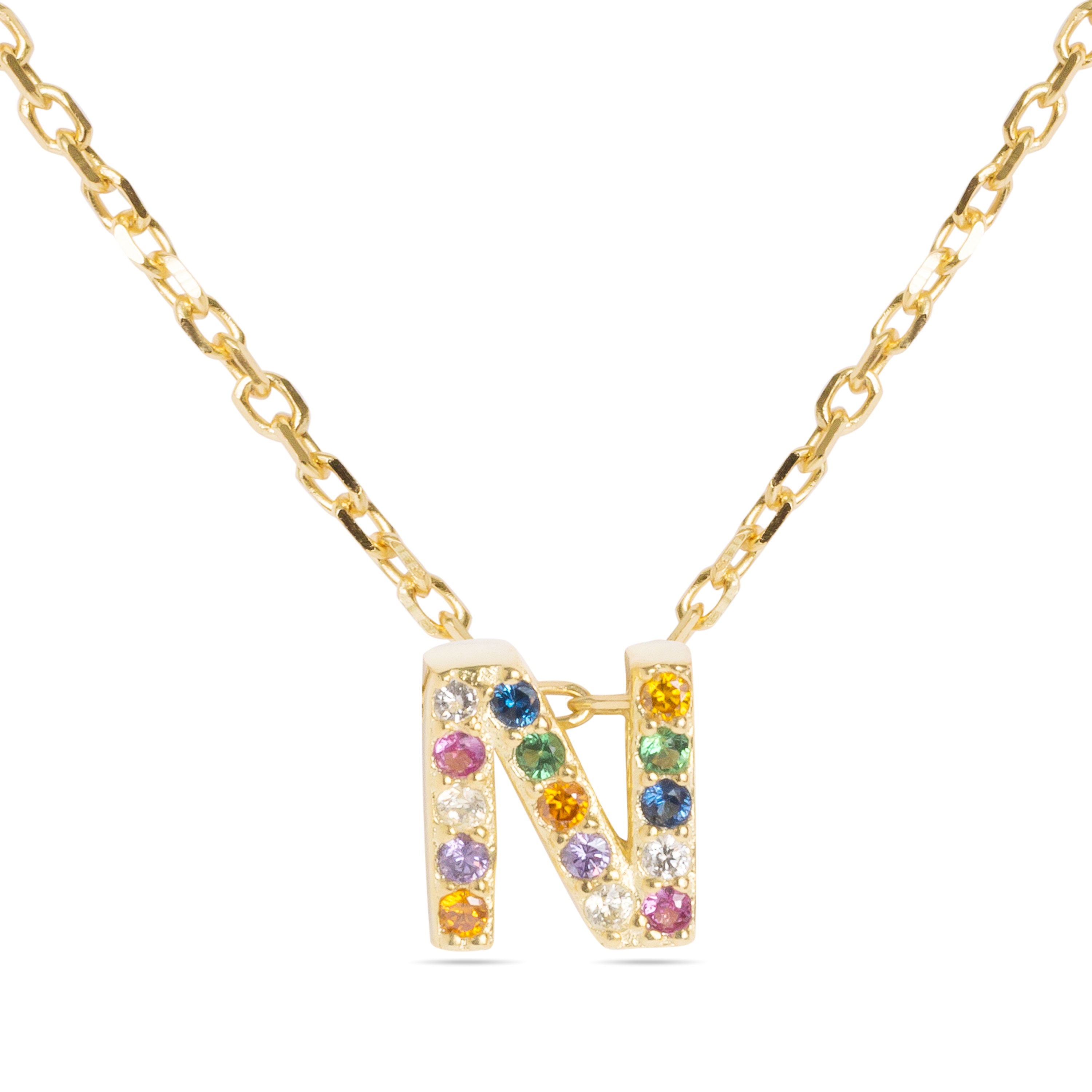 Collar de Plata de Ley 925 con Circonita Multicolor acabado en oro amarillo 18K - Alphabet