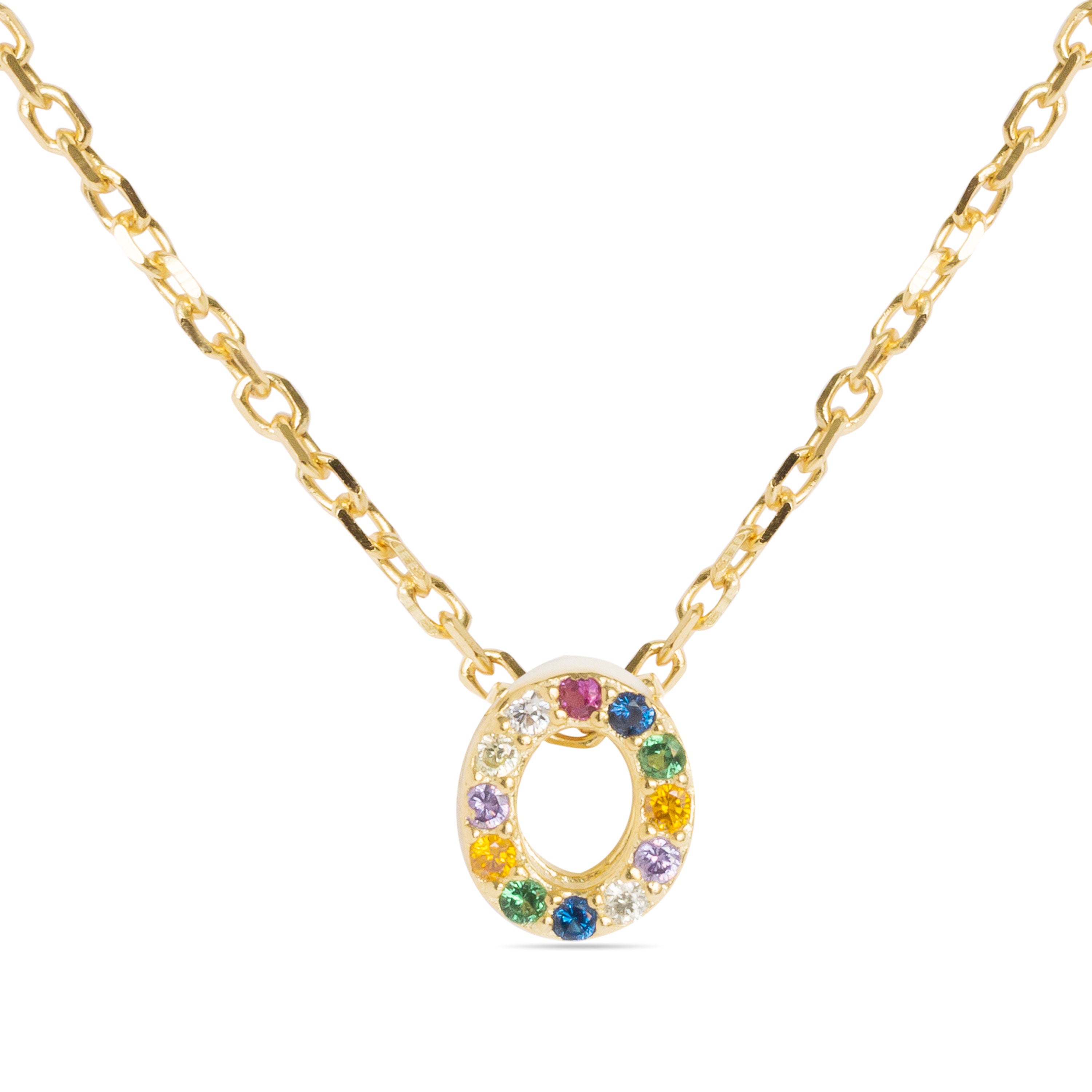 Collar de Plata de Ley 925 con Circonita Multicolor acabado en oro amarillo 18K - Alphabet