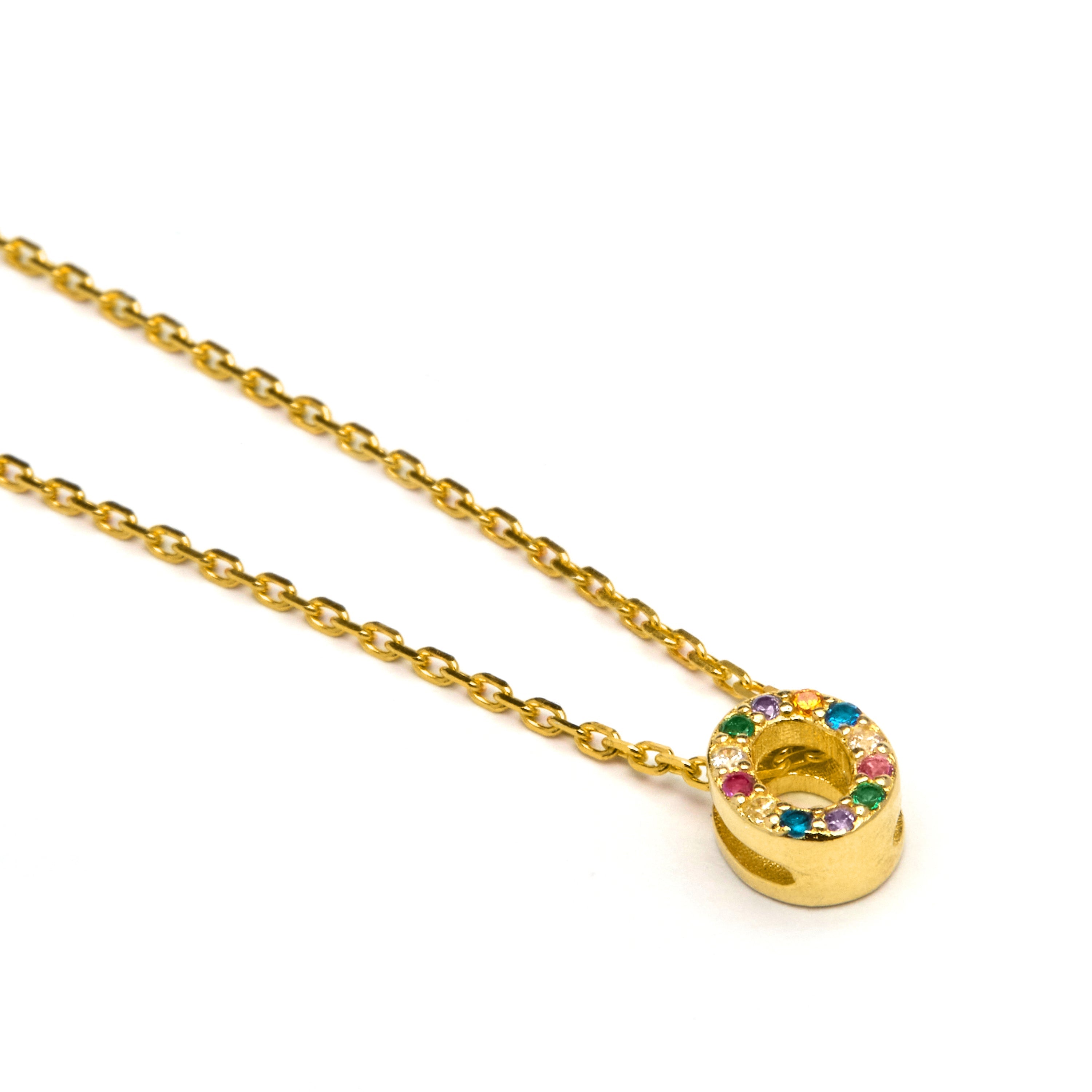 Collar de Plata de Ley 925 con Circonita Multicolor acabado en oro amarillo 18K - Alphabet