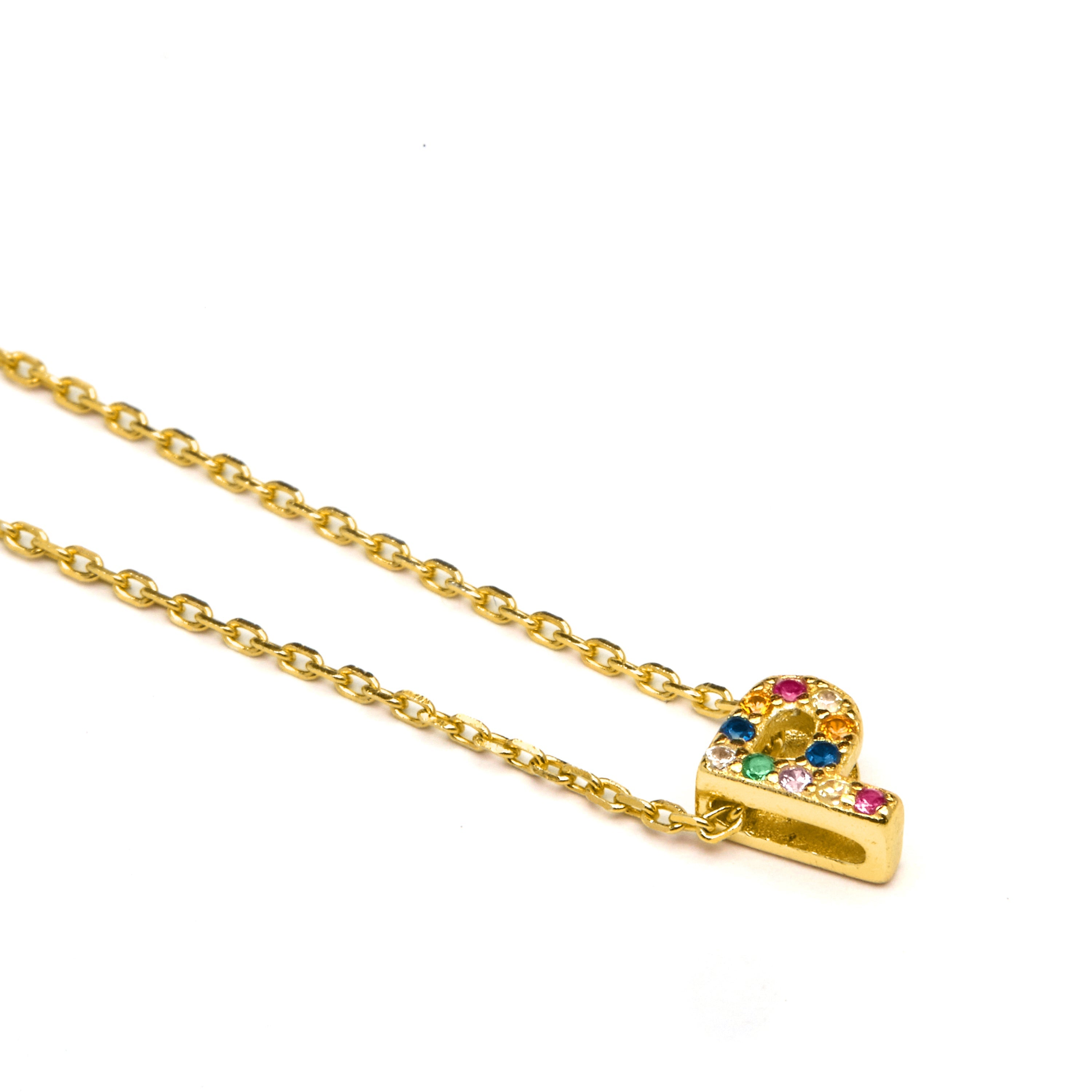 Collar de Plata de Ley 925 con Circonita Multicolor acabado en oro amarillo 18K - Alphabet