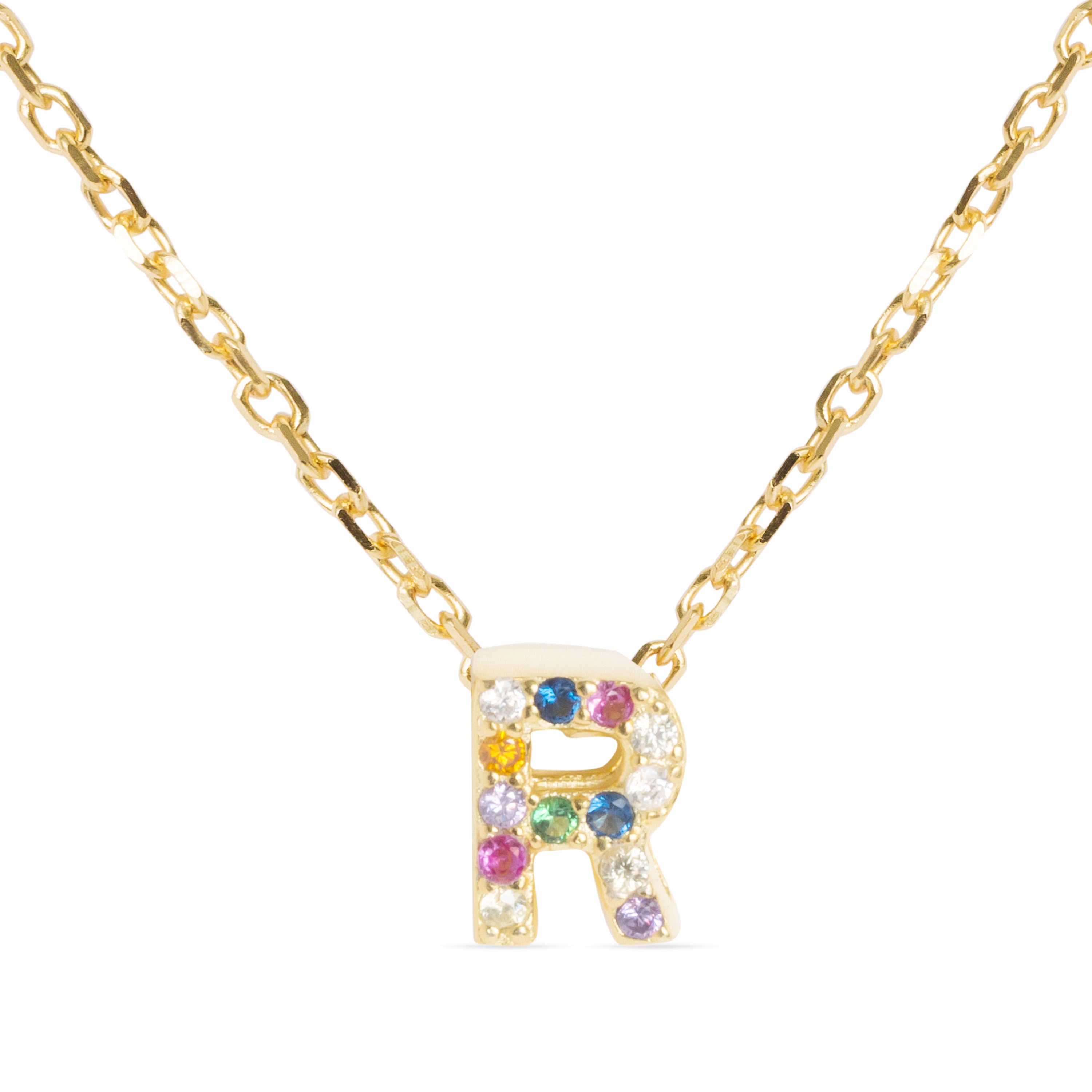 Collar de Plata de Ley 925 con Circonita Multicolor acabado en oro amarillo 18K - Alphabet