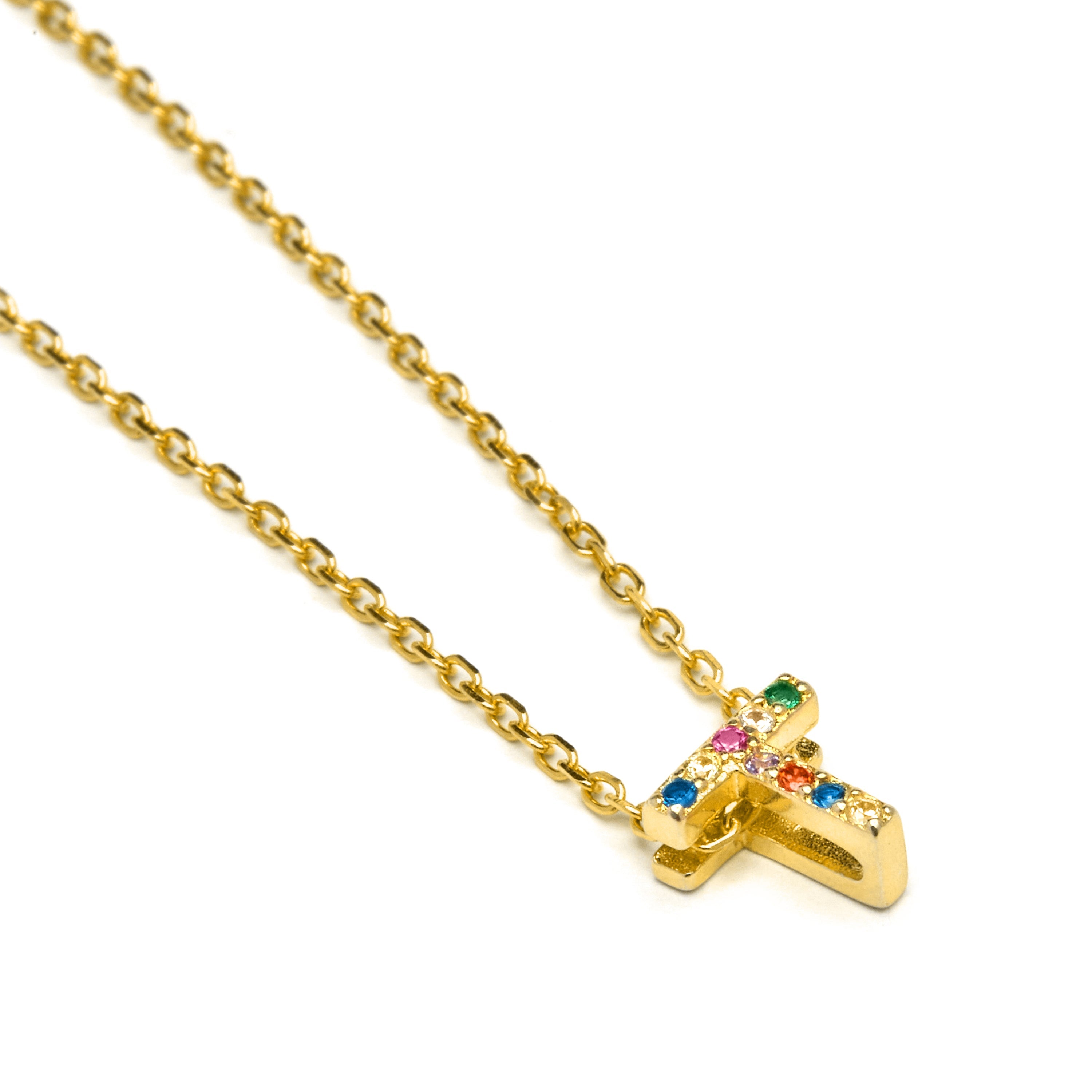 Collar de Plata de Ley 925 con Circonita Multicolor acabado en oro amarillo 18K - Alphabet