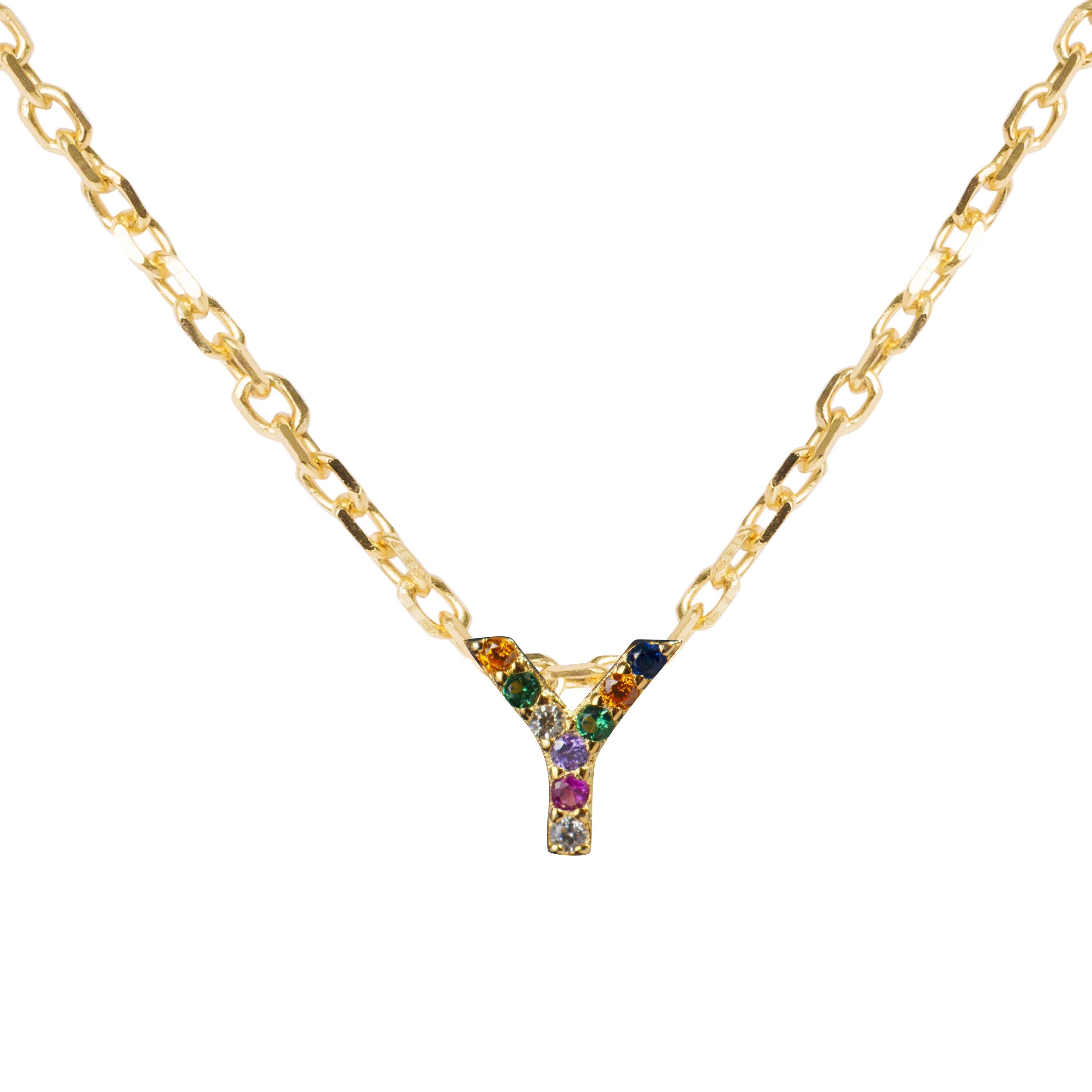 Collar de Plata de Ley 925 con Circonita Multicolor acabado en oro amarillo 18K - Alphabet