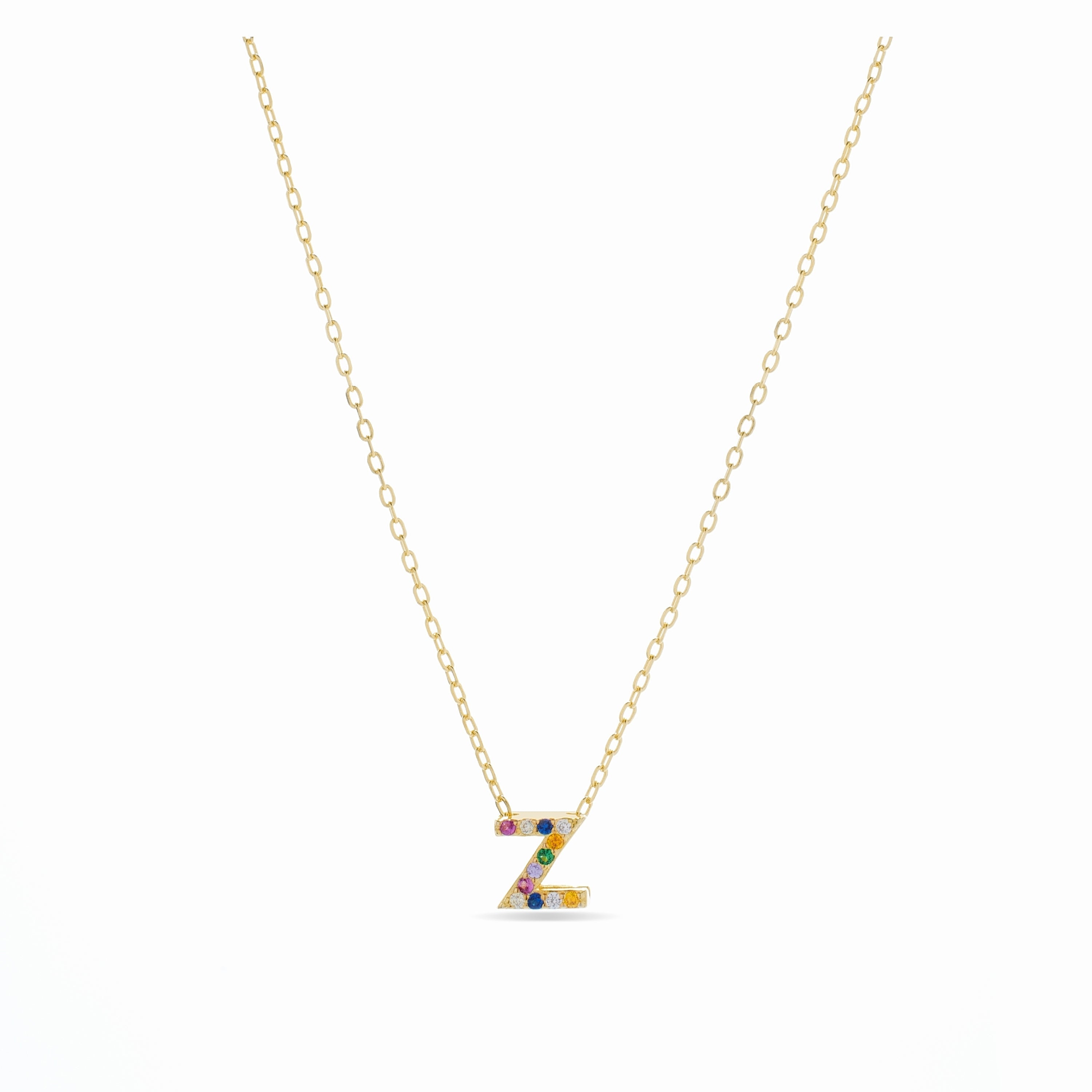 Collar de Plata de Ley 925 con Circonita Multicolor acabado en oro amarillo 18K - Alphabet