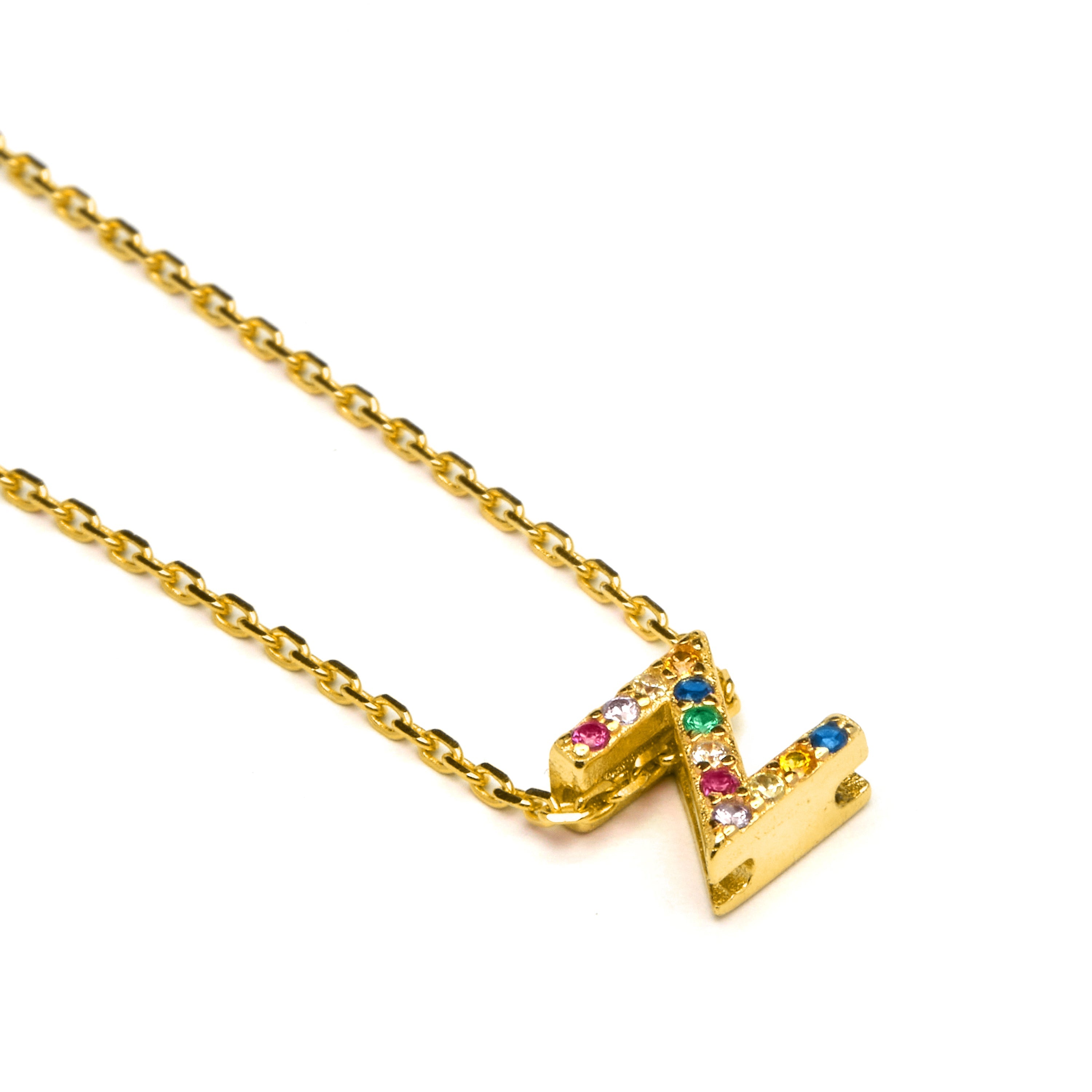 Collar de Plata de Ley 925 con Circonita Multicolor acabado en oro amarillo 18K - Alphabet