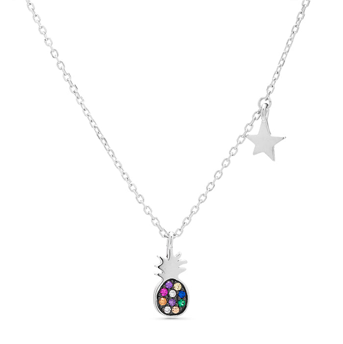 Collar de Plata de Ley 925 con Circonita Multicolor acabado en rodio - Renra