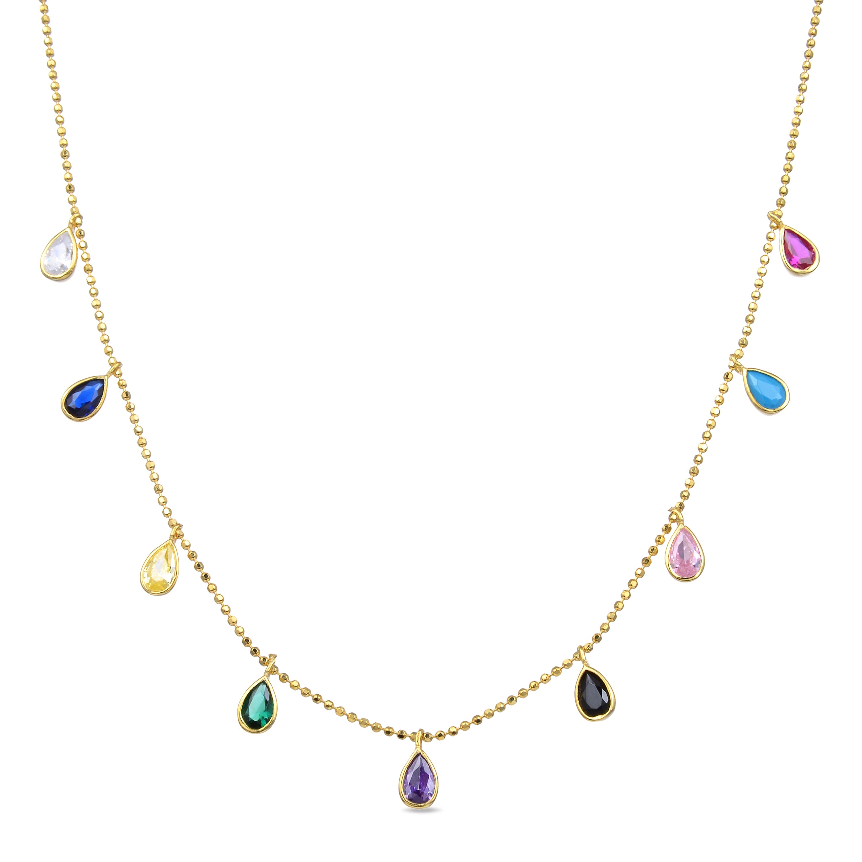 Collar de Plata de Ley 925 con Circonita Multicolor acabado en oro amarillo 18K - Yente