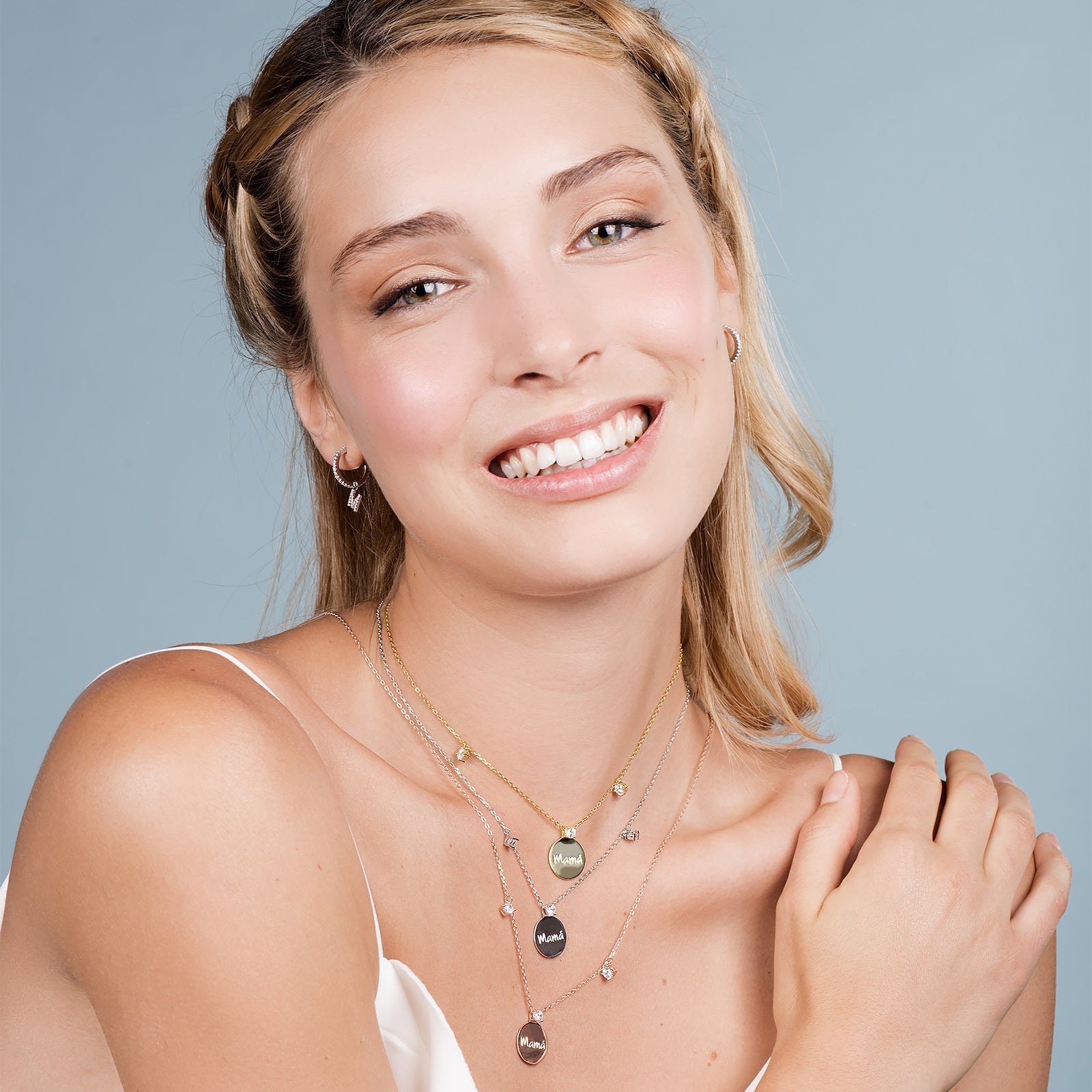 Collar de Plata de Ley 925 con Circonita Brillante acabado en oro rosa 18K - Waeni