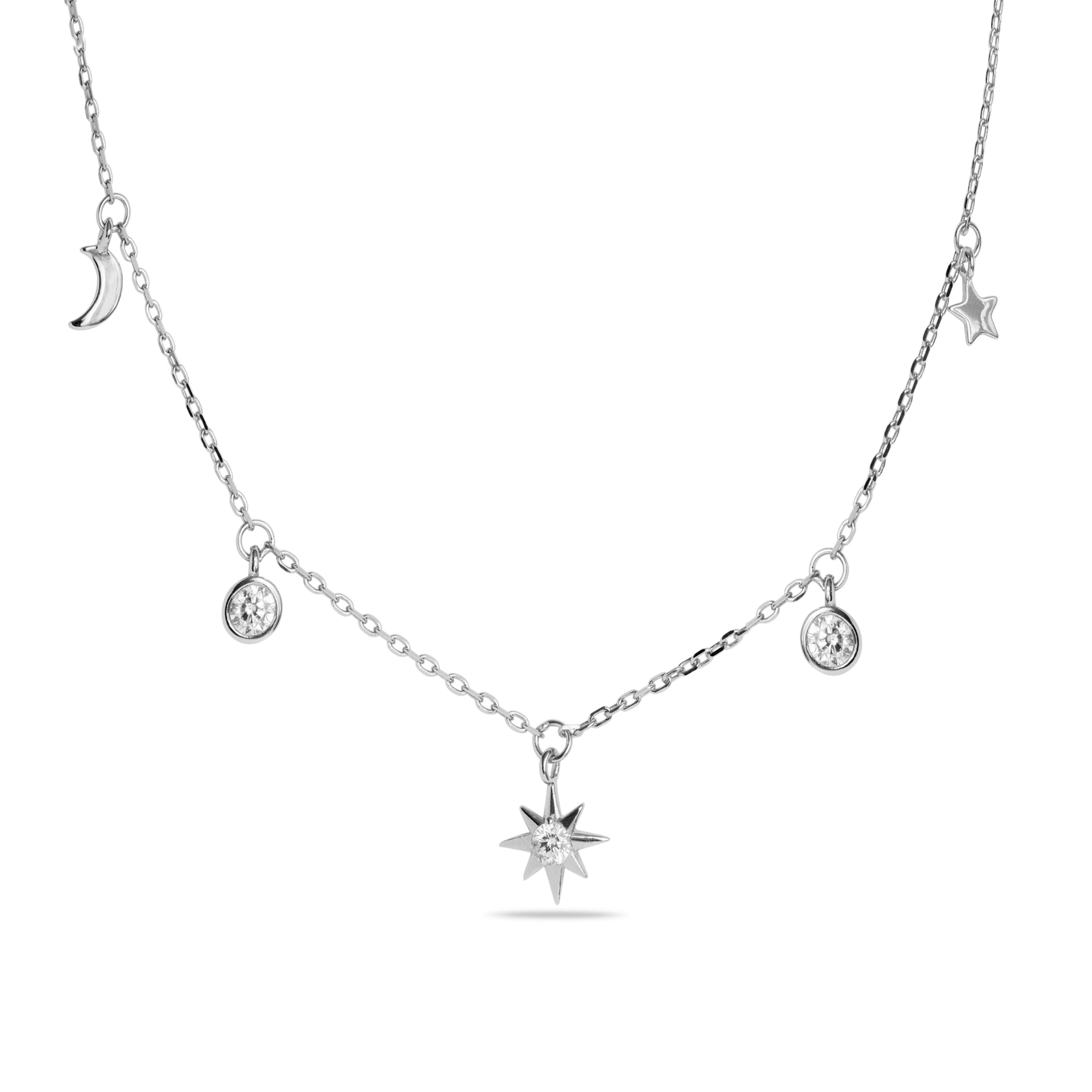 Collar de Plata de Ley 925 con Circonita Brillante acabado en rodio - Oyazia