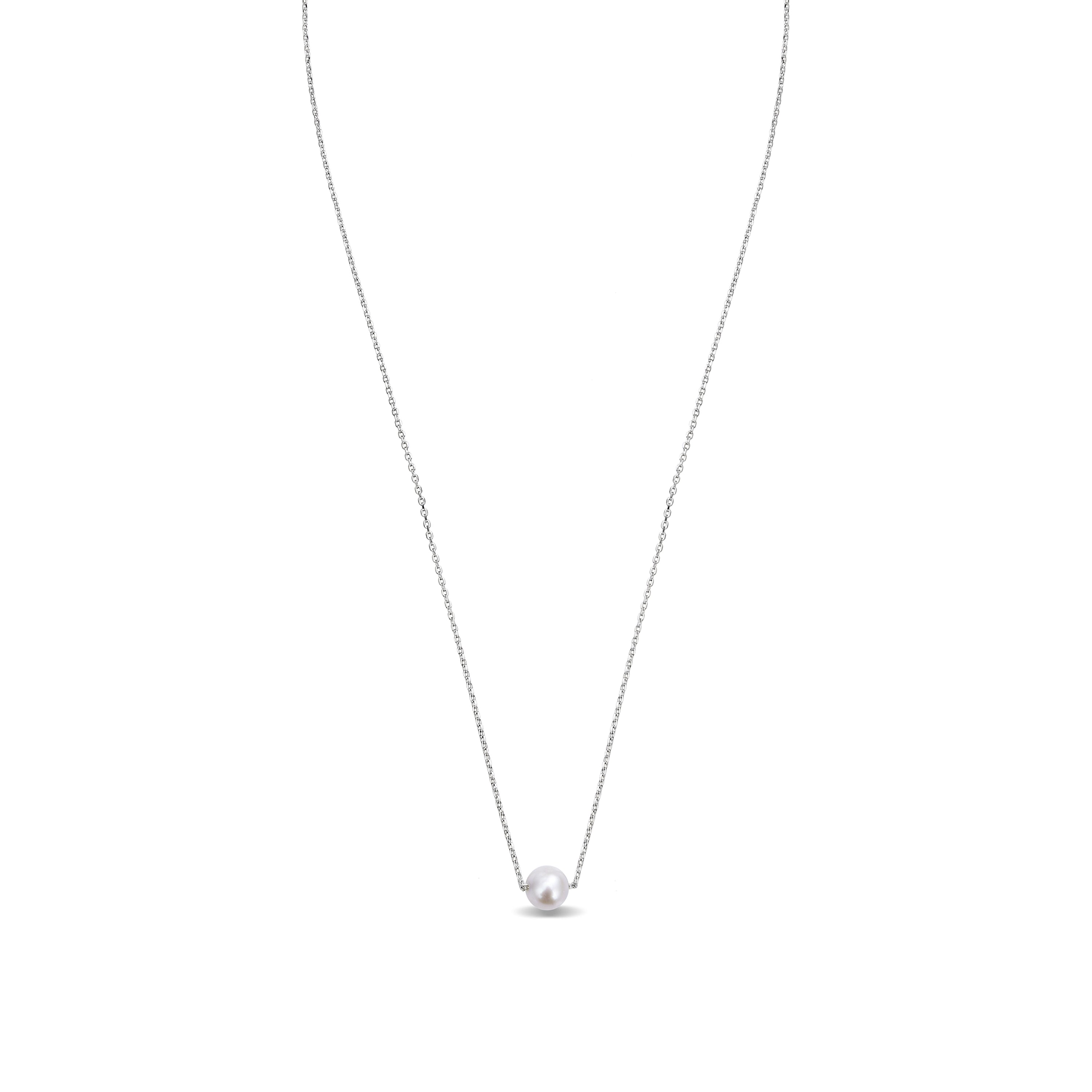 Collar de Plata de Ley 925 con Perla Blanca acabado en rodio - Sadah