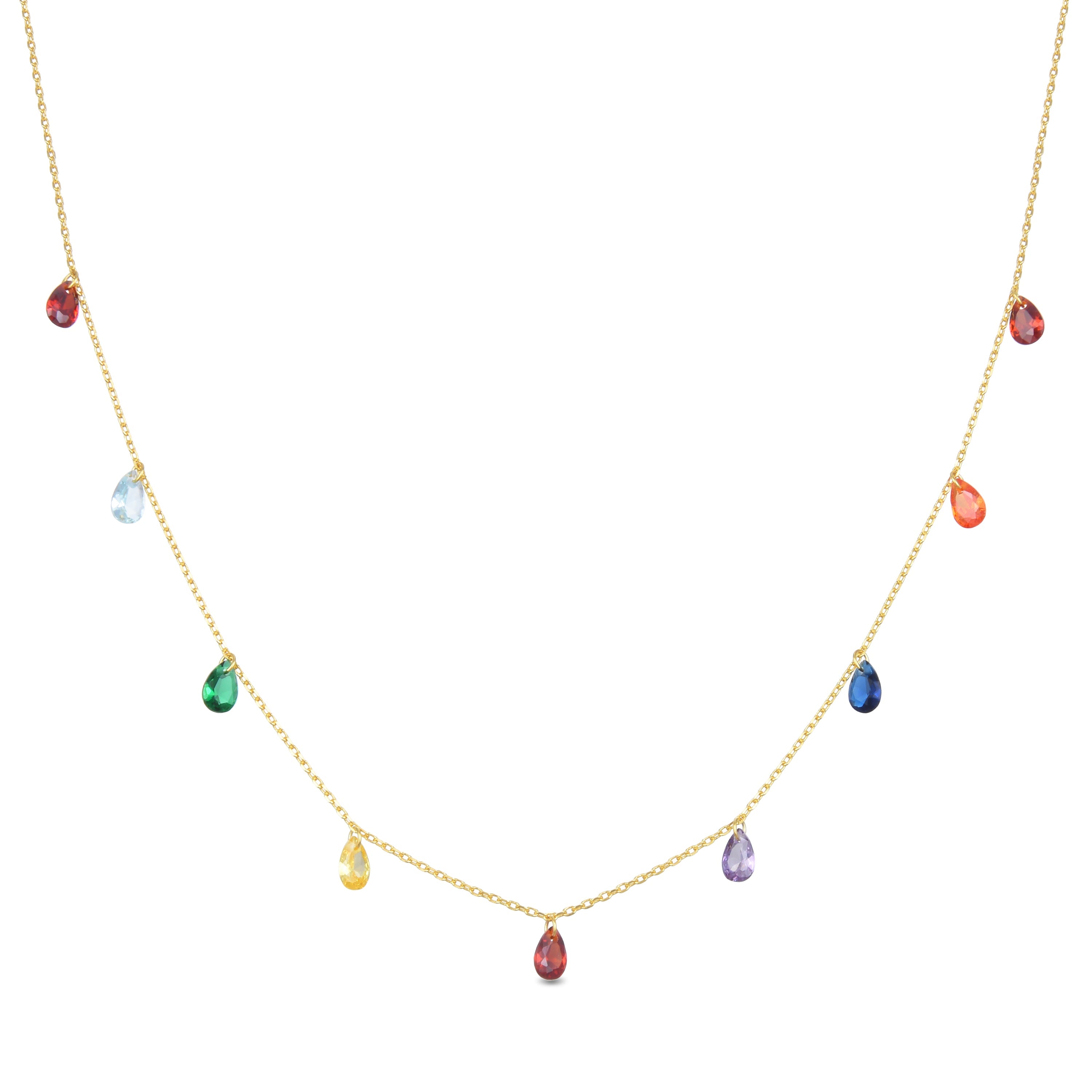 Collar de Plata de Ley 925 con Circonita Multicolor acabado en oro amarillo 18K - Lukza