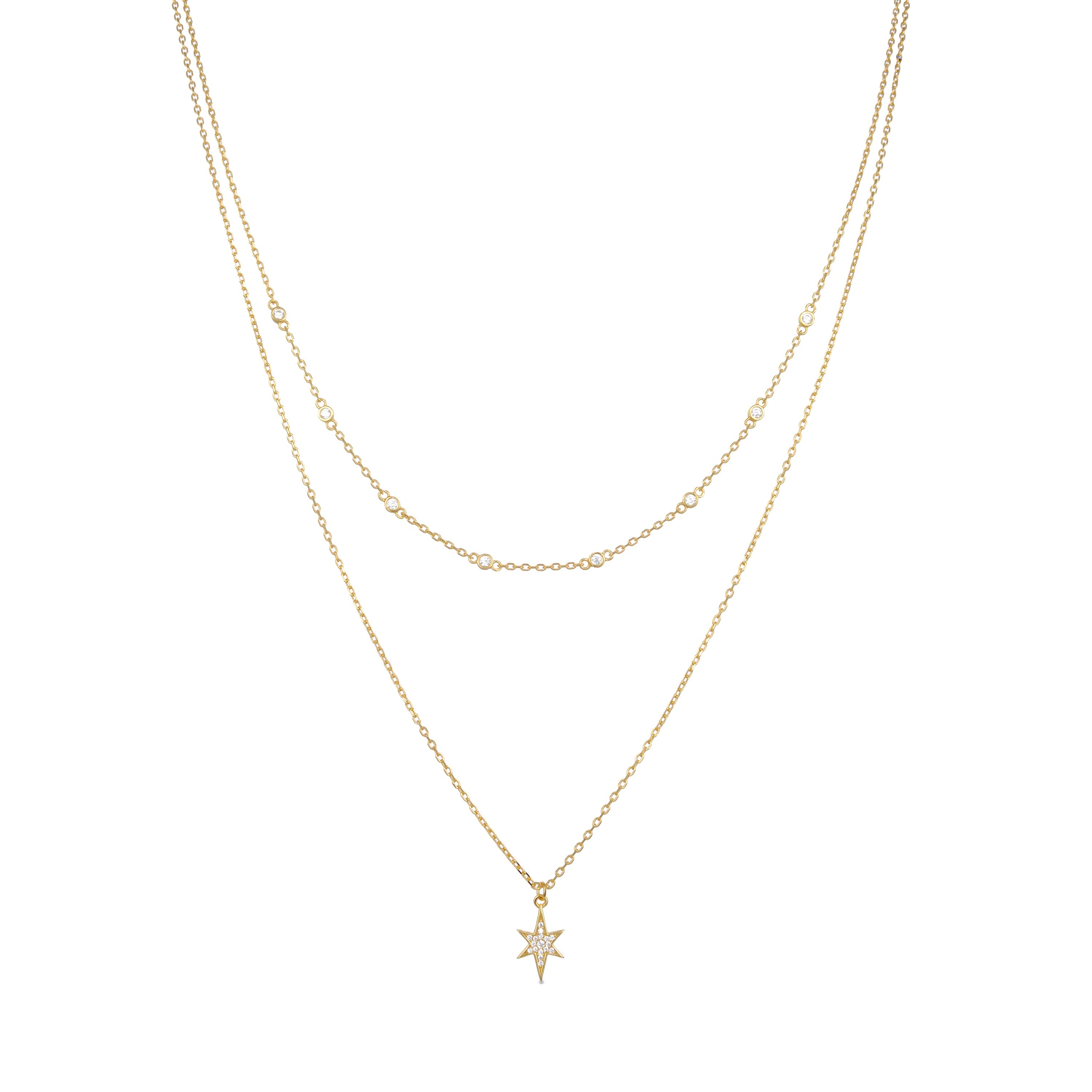 Collar de Plata de Ley 925 con Circonita Brillante acabado en oro amarillo 18K - Tilmu